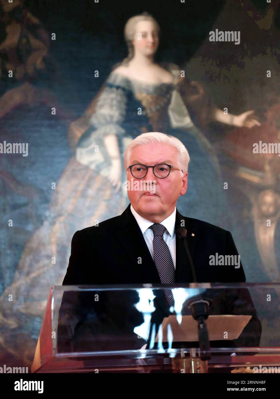 Bilder des Tages (170714) -- WIEN, 14. Juli 2017 -- Bundespräsident Frank-Walter Steinmeier nimmt am 14. Juli 2017 an einer Pressekonferenz mit dem österreichischen Präsidenten Alexander Van der Bellen (nicht im Bild) in Wien Teil. Die Staats- und Regierungschefs Österreichs und Deutschlands betonten bei einem Treffen in Wien am Freitag die freundschaftlichen Beziehungen ihrer beiden Länder und einen gemeinsamen Ansatz zur Migrantenkrise. ÖSTERREICH-WIEN-DEUTSCHLAND-PRÄSIDENT-SITZUNG PanxXu PUBLICATIONxNOTxINxCHN Bilder der Tag 170714 Wien 14. Juli 2017 Bundespräsident Frank Walter Stein Meier nimmt an einer Pressekonferenz mit Teil Stockfoto