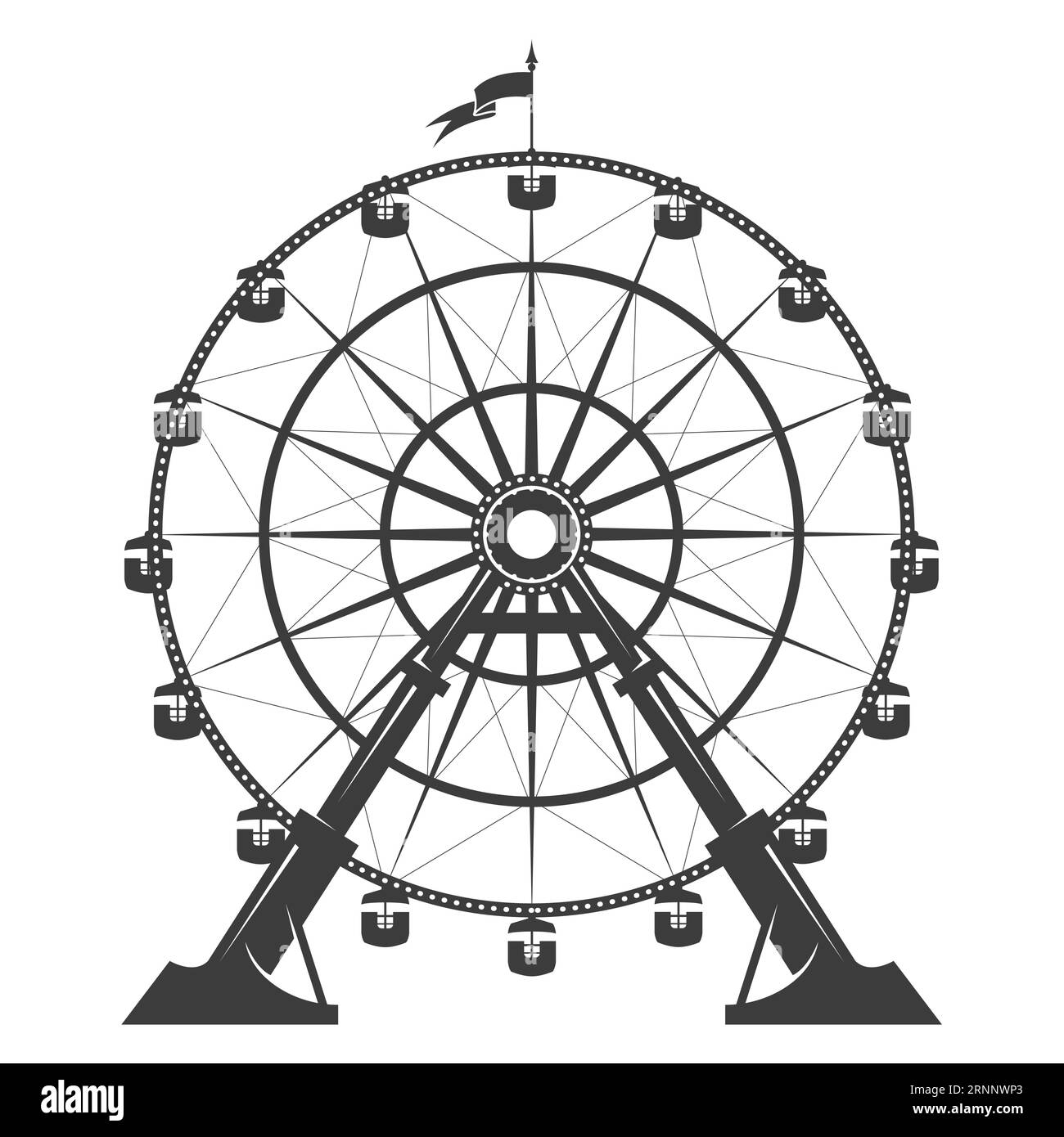 Großes Riesenrad im Vergnügungspark, Attraktion des Beobachtungsrades, Vektor Stock Vektor Großes Riesenrad im Vergnügungspark, Attraktion des Beobachtungsrades, Vektor Stock Vektor