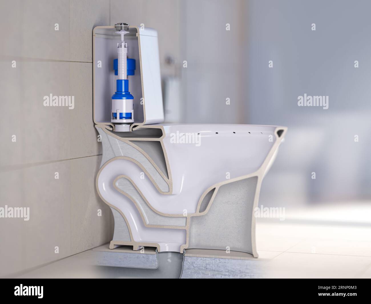 Querschnitt der Toilettenschüssel. Aufbau von Schüssel und  Toilettenbehälter. 3D-Abbildung Stockfotografie - Alamy