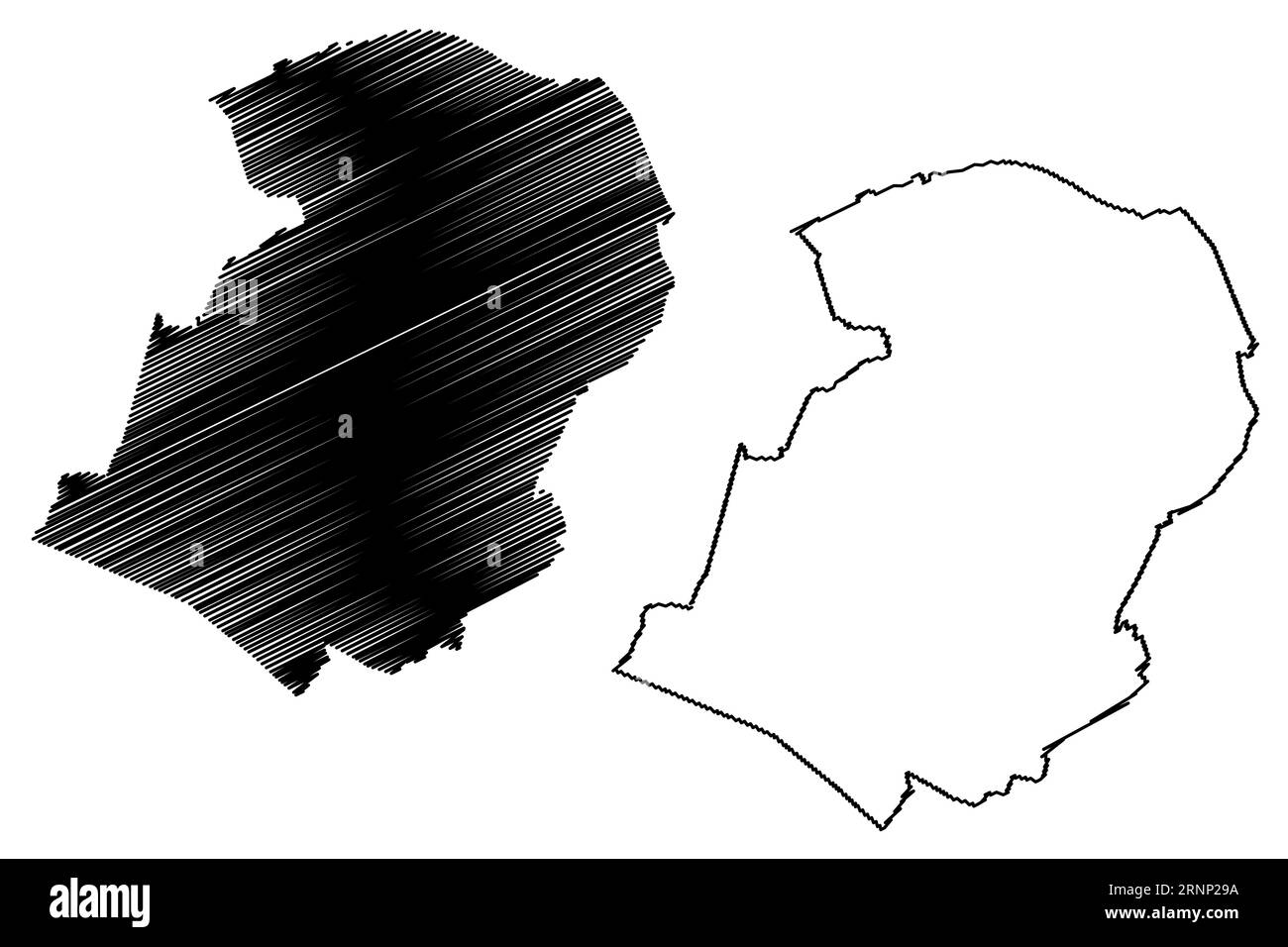 Gemeinde Bernheze (Königreich der Niederlande, Holland, Nordbrabant oder Provinz Noord-Brabant) Kartenvektordarstellung, skizzierte Karte Stock Vektor