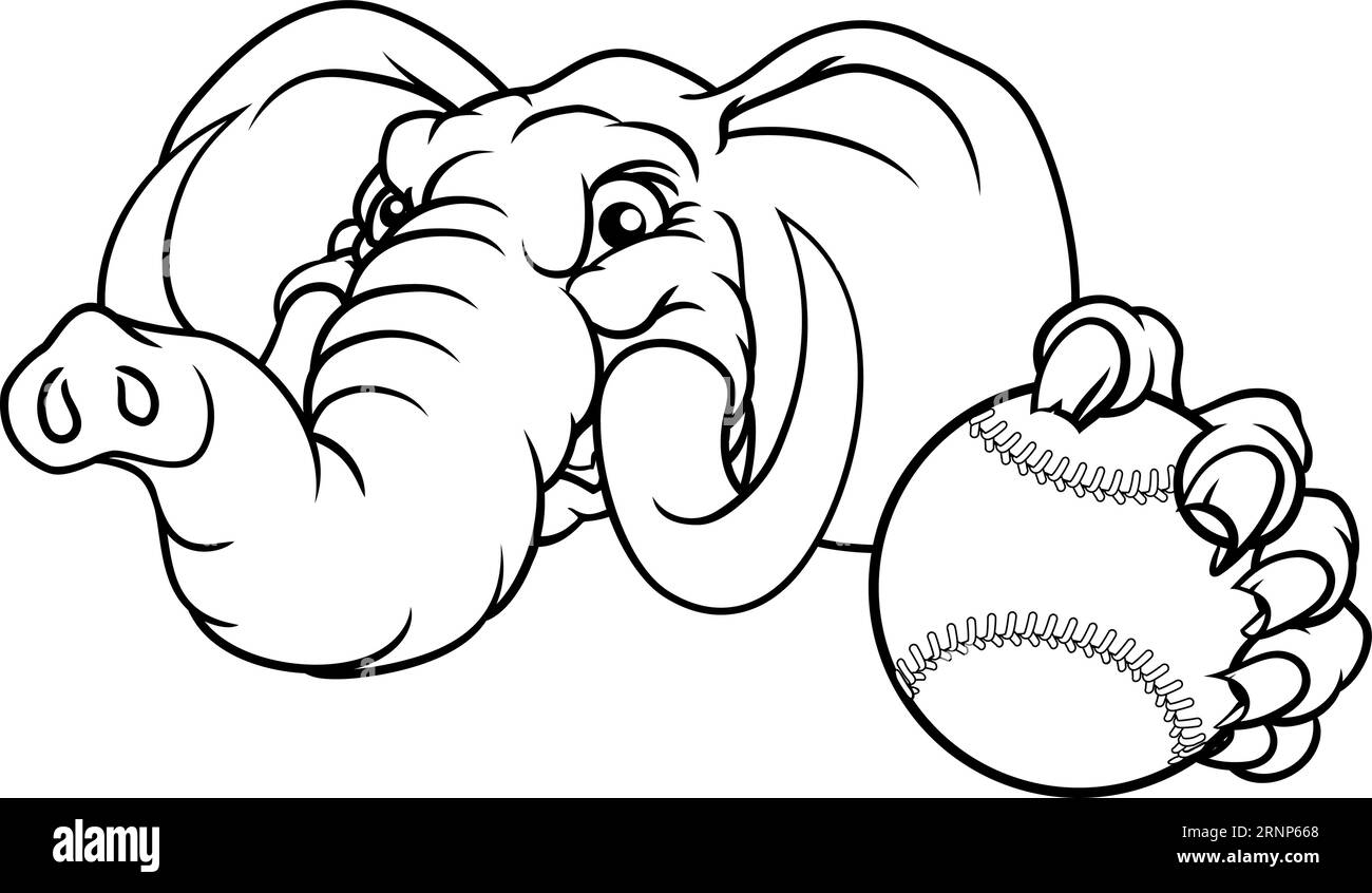Elefant Baseball Ball Sport Tier Maskottchen Stock Vektor