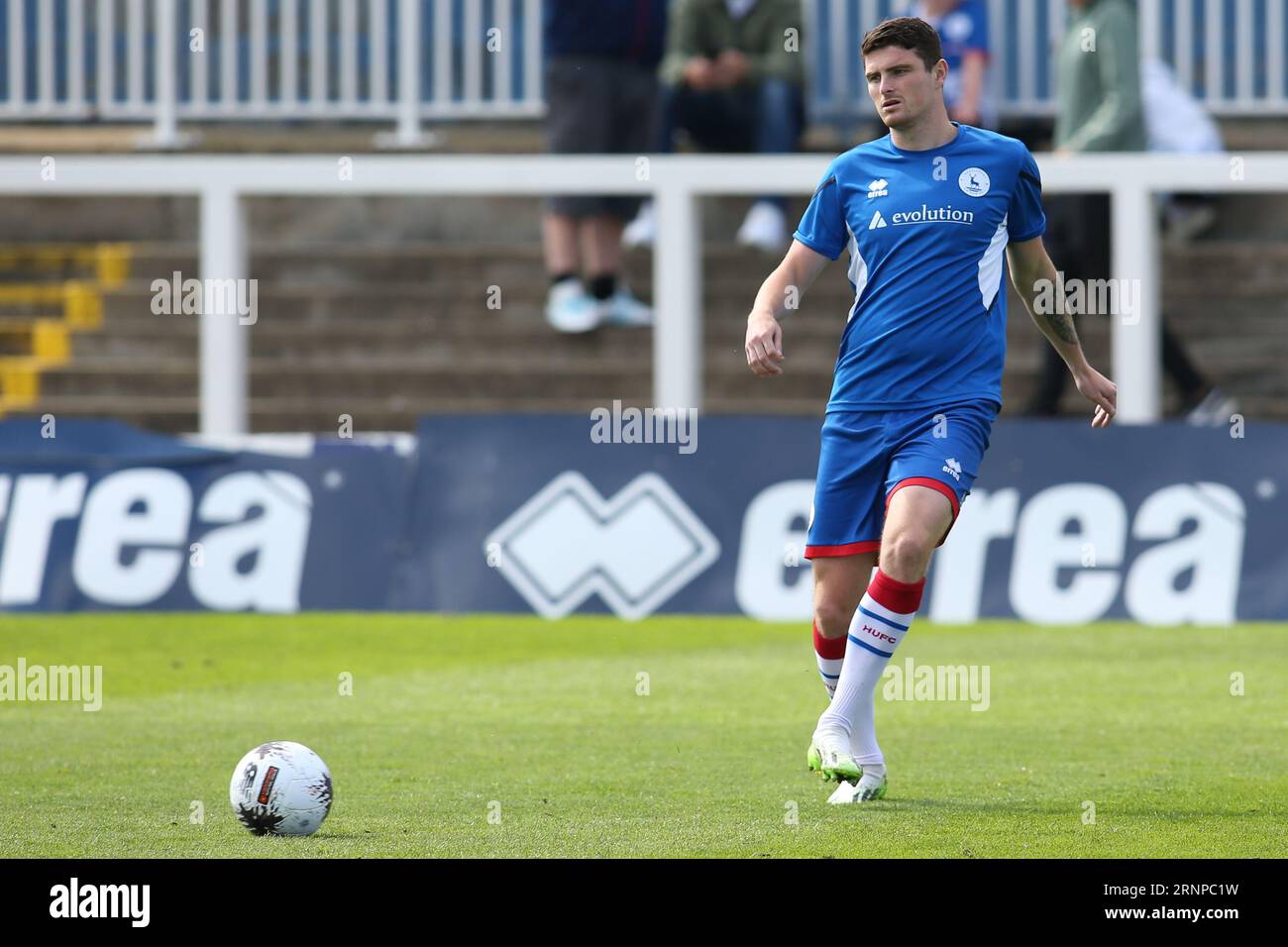 Jake Hastie von Hartlepool United während des Spiels der Vanarama National League zwischen Hartlepool United und Wealdstone im Victoria Park, Hartlepool am Samstag, den 2. September 2023. (Foto: Michael Driver | MI News) Credit: MI News & Sport /Alamy Live News Stockfoto