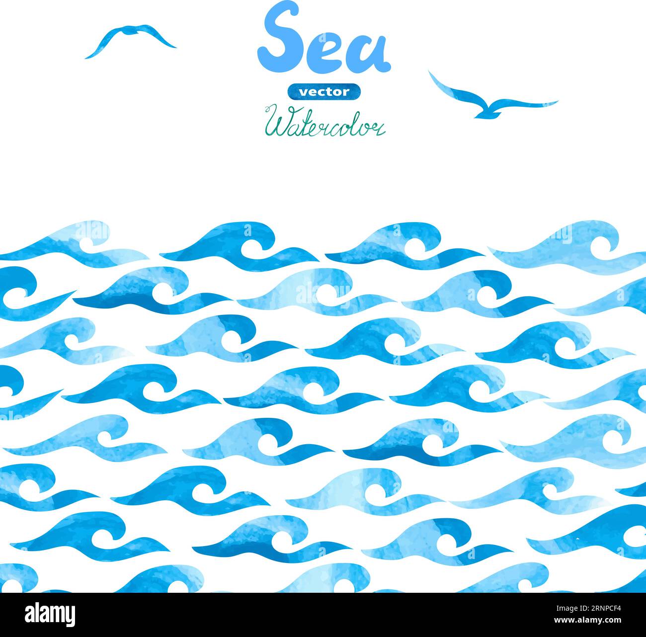 Aquarellhintergrund im Meer. Abstrakte blaue Malerei Wellen isoliert auf weiß. Hand gezeichnete Vektor-Illustration des Ozeans für Ihr Design Stock Vektor