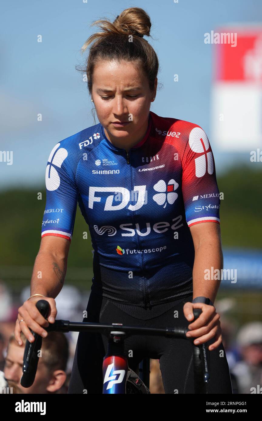 Plouay, Frankreich. September 2023. Jade Wiel von FDJ-Suez während des Classic Lorient Agglomération - Trophée Ceratizit, UCI Women's World Tour Radrennen am 2. September 2023 in Plouay, Frankreich. Foto: Laurent Lairys/ABACAPRESS.COM Abaca Press/Alamy Live News Stockfoto