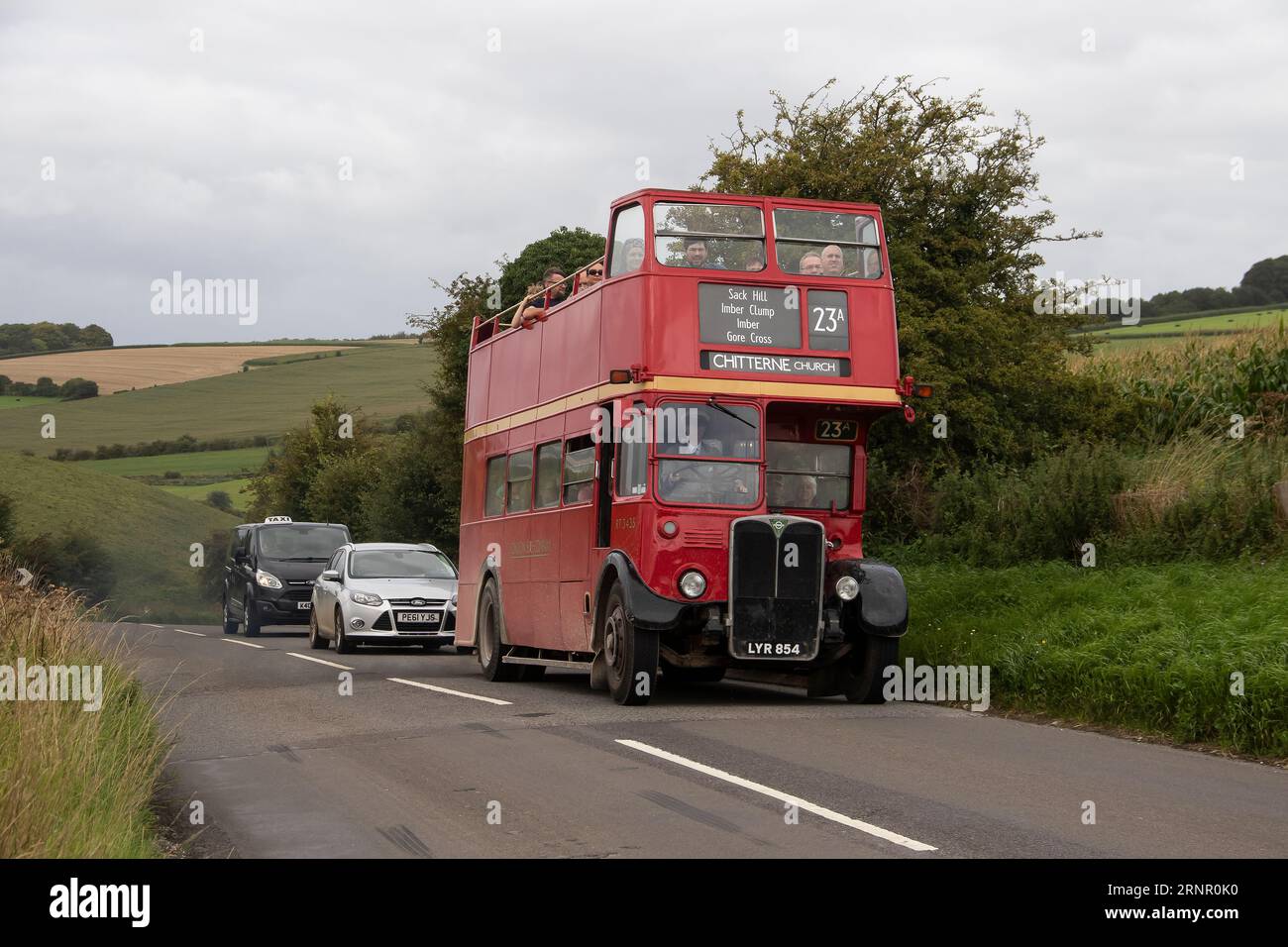 Imberbus 2023, klassischer Bus-Service am 19. August nach Imber Village und anderen Orten in der Salisbury Plain Wiltshire UK Stockfoto