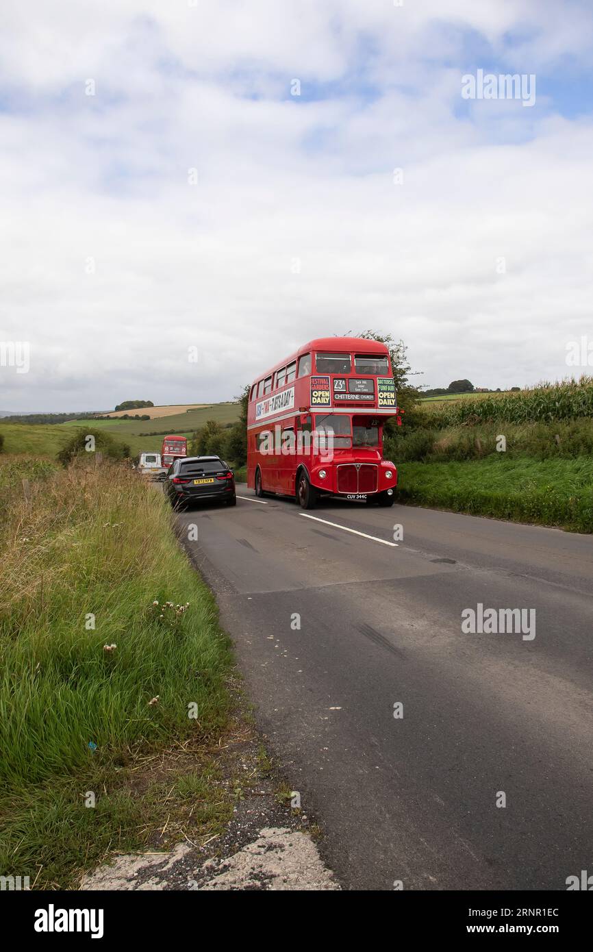 Imberbus 2023, klassischer Bus-Service am 19. August nach Imber Village und anderen Orten in der Salisbury Plain Wiltshire UK Stockfoto