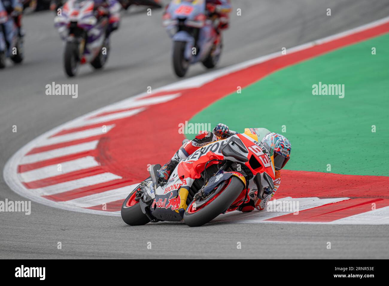 Barcelona, Spanien. September 2023. Marc Márquez (93) vom Repsol Honda Team während des MotoGP Gran Premi Monster Energy de Catalunya Sprint Race am Samstag. 1-2-3 September 2023 auf dem Circuit de Barcelona-Catalunya in Barcelona, Spanien. Quelle: Rosdemora/Alamy Live News Stockfoto