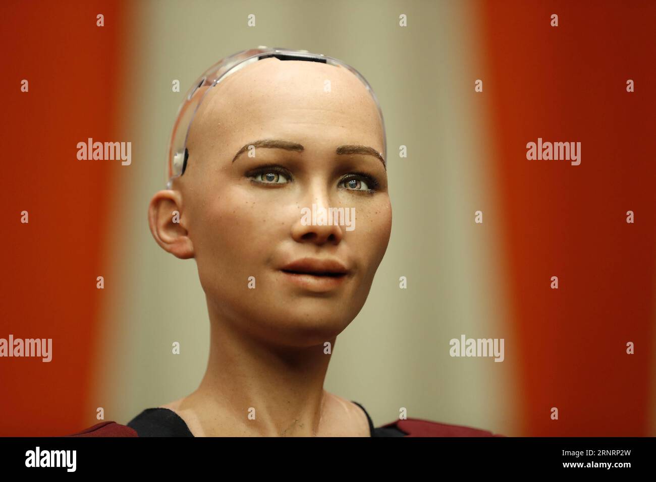 (171012) -- VEREINTEN NATIONEN, 12. Oktober 2017 -- Sophia, ein lebensechter humanoider Roboter, ist im UN-Hauptquartier in New York am 11. Oktober 2017 abgebildet. Sophia nahm an einem Treffen über die Zukunft von allem - nachhaltige Entwicklung im Zeitalter des raschen technologischen Wandels Teil . ) (zy) UN-ROBOTER-SOPHIA LixMuzi PUBLICATIONxNOTxINxCHN Stockfoto
