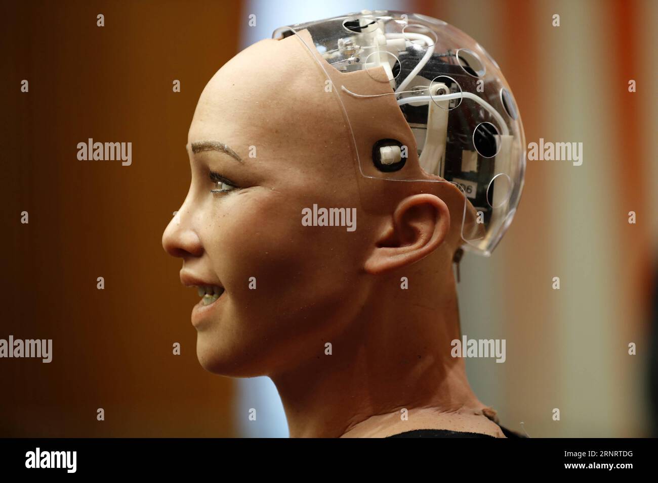 (171015) -- PEKING, 15. Oktober 2017 -- Sophia, ein lebensechter humanoider Roboter, wird am 11. Oktober 2017 im UN-Hauptquartier in New York abgebildet. Sophia nahm an einem Treffen über die Zukunft von allem - nachhaltige Entwicklung im Zeitalter des raschen technologischen Wandels Teil . ) WÖCHENTLICHE AUSWAHL VON XINHUA PHOTO LixMuzi PUBLICATIONxNOTxINxCHN Stockfoto