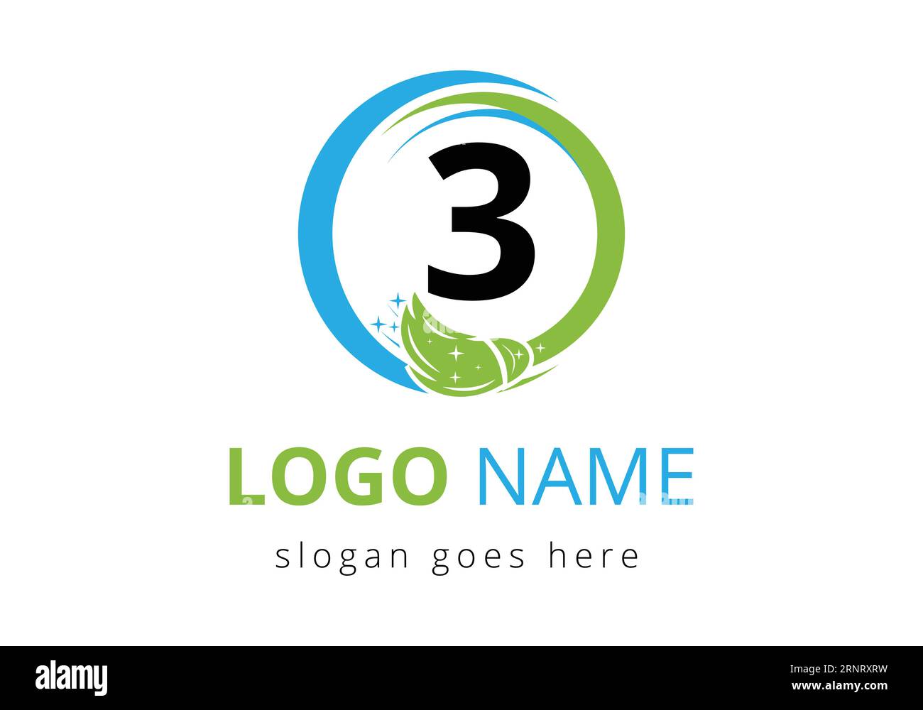 Letter 3 Cleaning Service Logo Design-Konzept Mit Clean Brush-Symbol. Logo-Symbol der Reinigungsfirma Stock Vektor