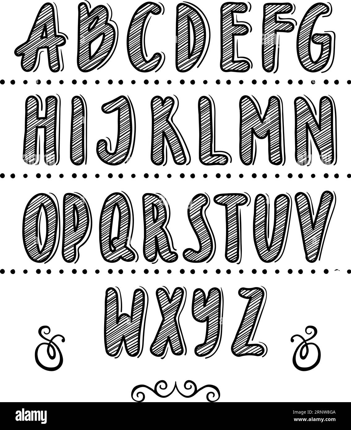 Dekoratives Alphabet. Schreiben Sie Buchstaben. Handgezeichnete Schriftart Stock Vektor