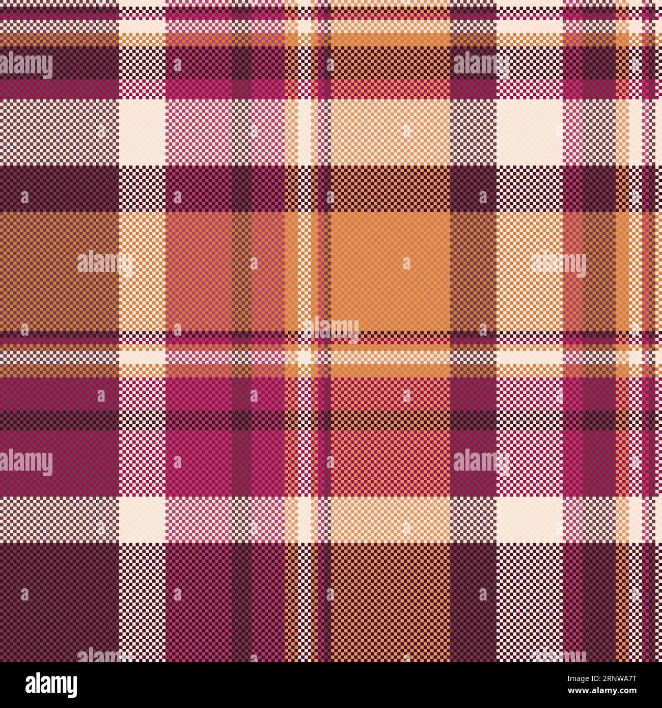 Karomuster aus nahtlosem Stoff-Hintergrund mit Vektortextur und Textil-Tartan in Pink und Orange. Stock Vektor