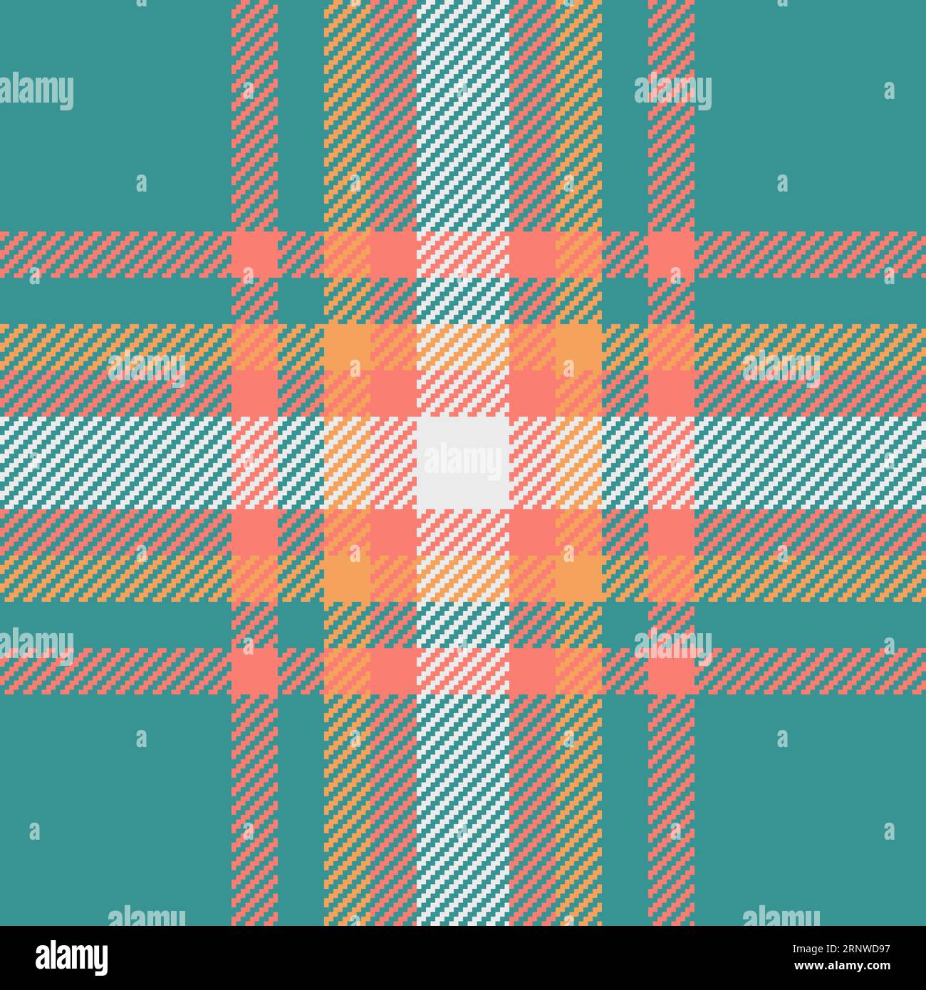Kariertes Textil aus nahtlosem Tartan im Hintergrund mit Vektor-Texturmuster in Teal- und Lachsfarben. Stock Vektor