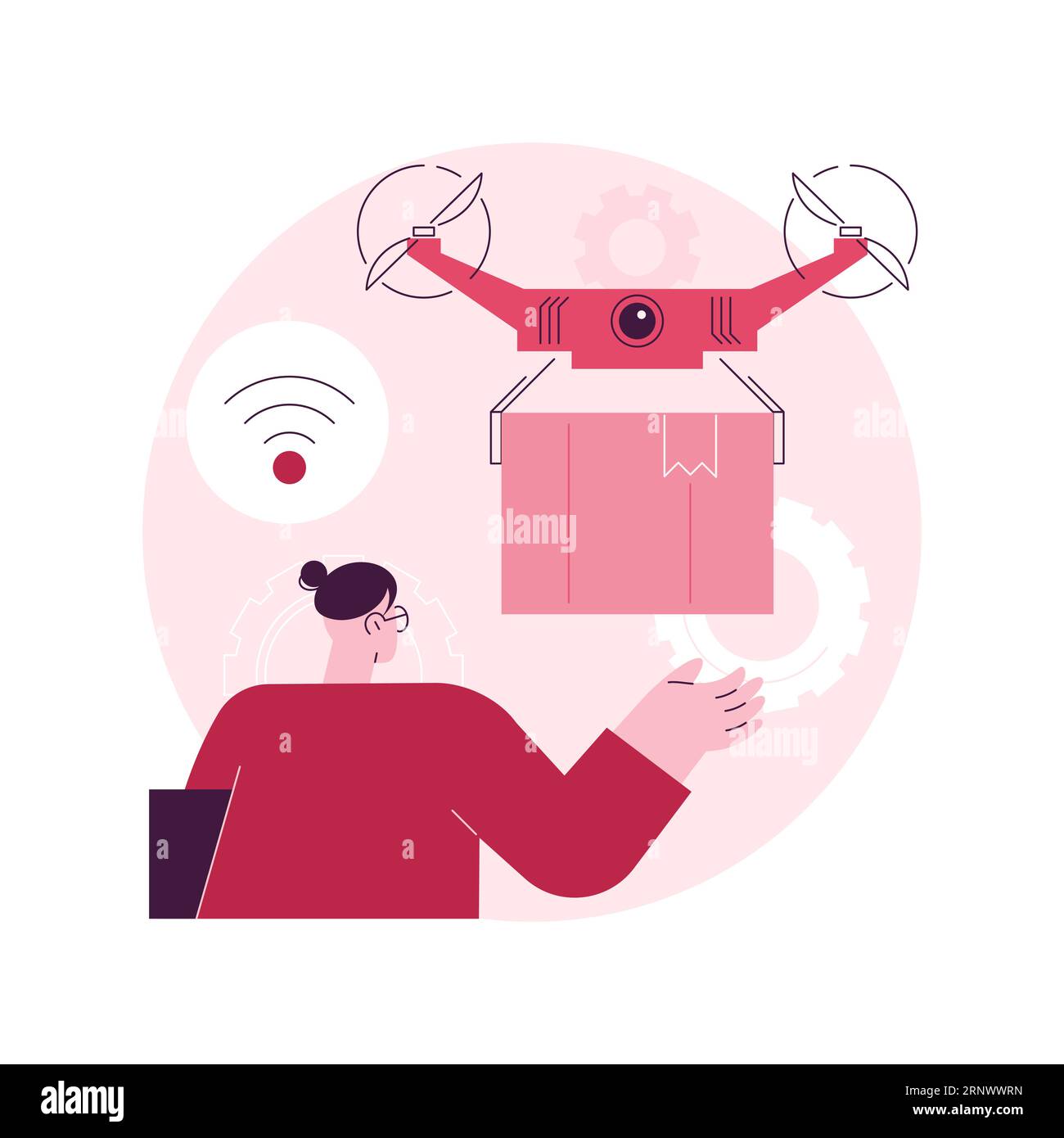 Autonome Lieferung abstrakte Konzept Vektor-Illustration. Drohnenlieferung, kein menschlicher Kontakt, automatisierter Kurierdienst, autonomer Roboter, selbstfahrendes Fahrzeug, Ohne Kurier abstrakte Metapher. Stock Vektor