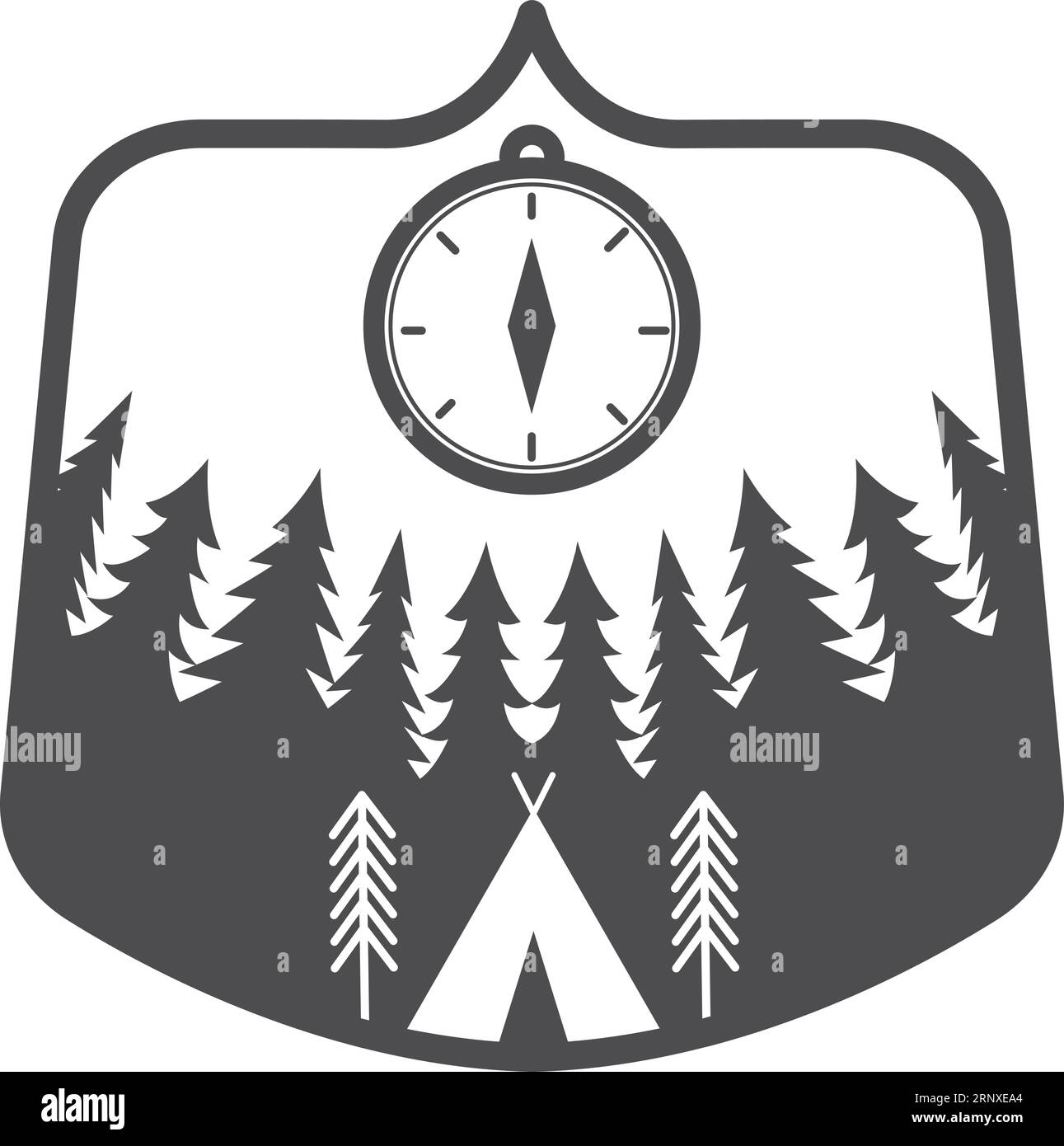 Logo des Forest Tourism Club. Schwarzes Campingabzeichen Stock Vektor