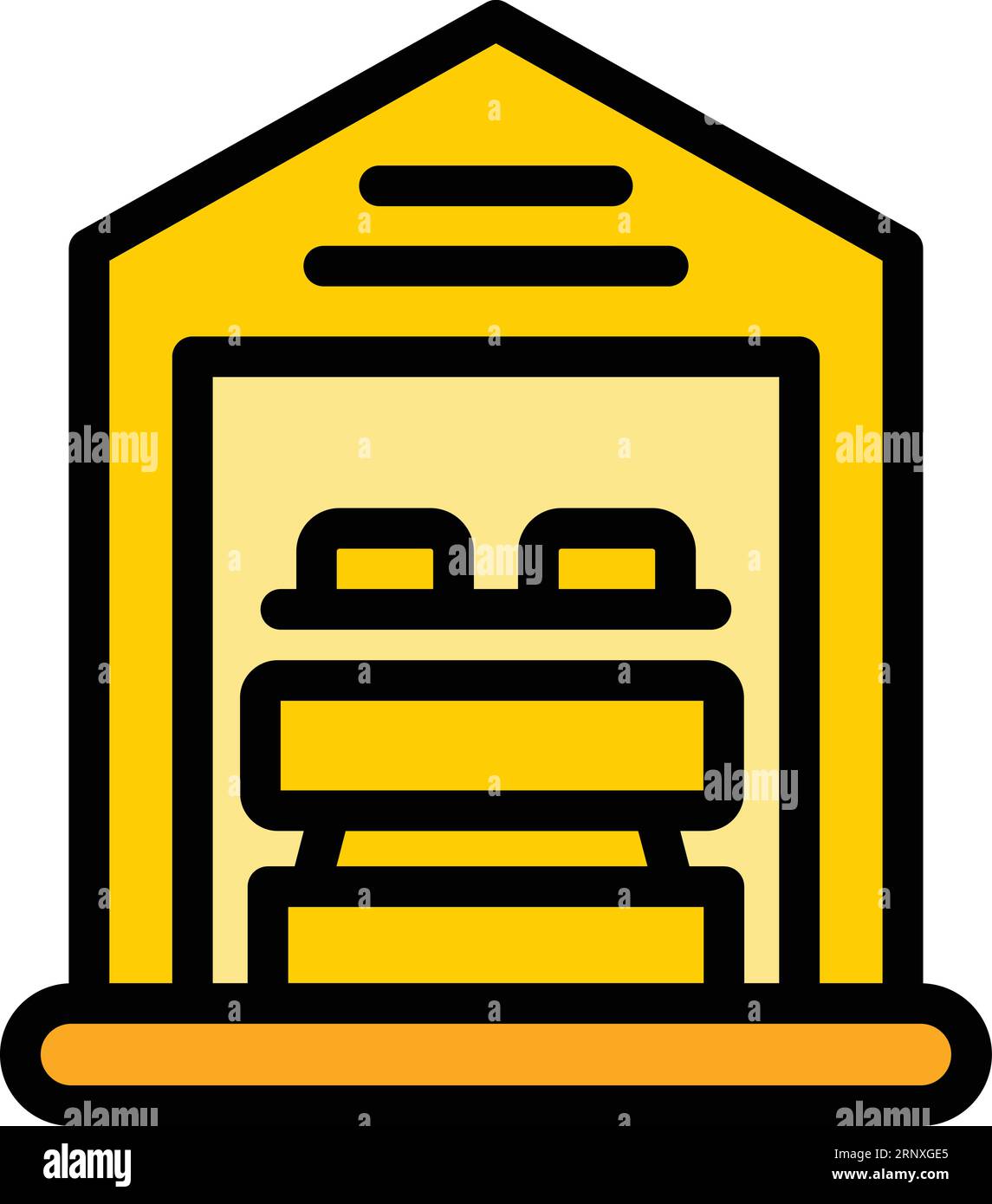 Konturvektor des Kartenglamping-Symbols. Waldhaus. Lodge Urlaub Farbe Wohnung Stock Vektor