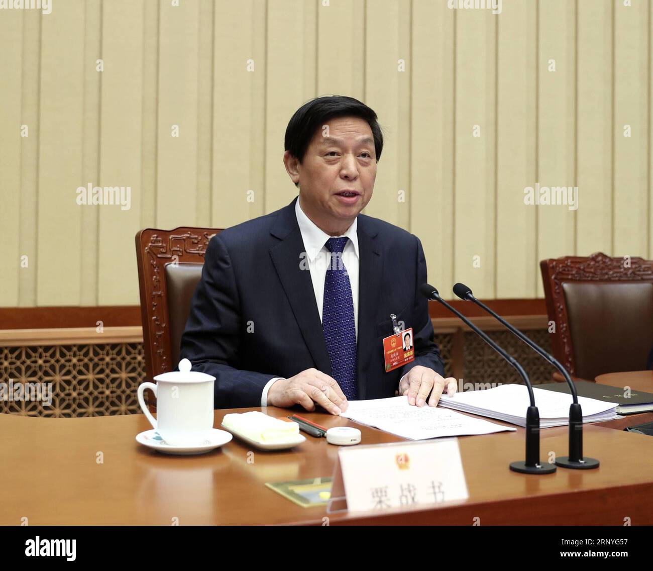 (180318) -- PEKING, 18. März 2018 -- Li Zhanshu, Exekutivvorsitzender des Präsidiums der ersten Sitzung des 13. Nationalen Volkskongresses (NPC), leitet die 10. Präsidiumssitzung in der Großen Halle des Volkes in Peking, der Hauptstadt Chinas, am 18. März 2018. ) (ZWEI SITZUNGEN)CHINA-BEIJING-NPC-PRESIDIUM-MEETING (CN) XIEXHUANCHI PUBLICATIONXNOTXINXCHN Stockfoto