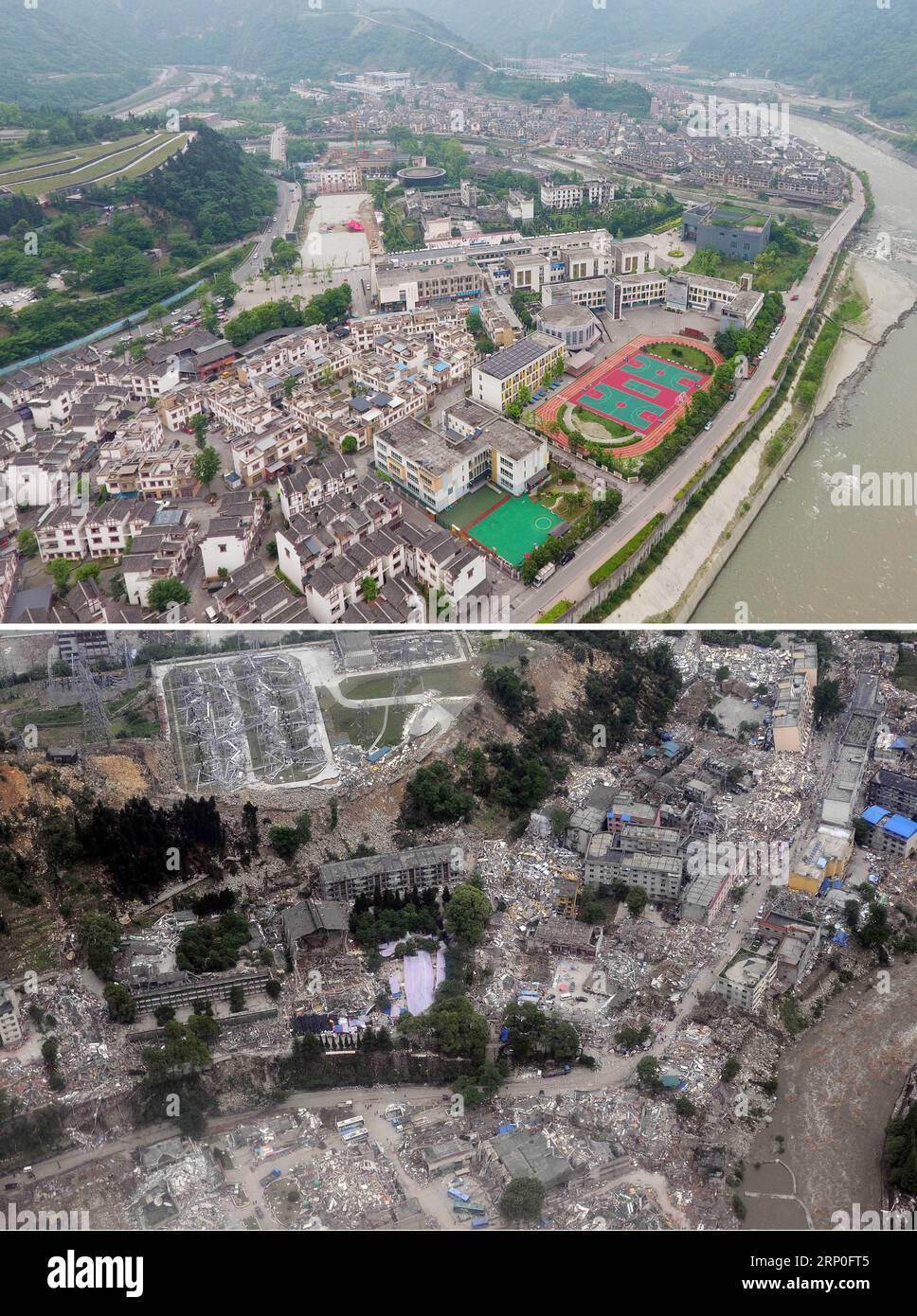 (180512) CHENGDU, 12. Mai 2018 ComboFoto zeigt eine Luftaufnahme