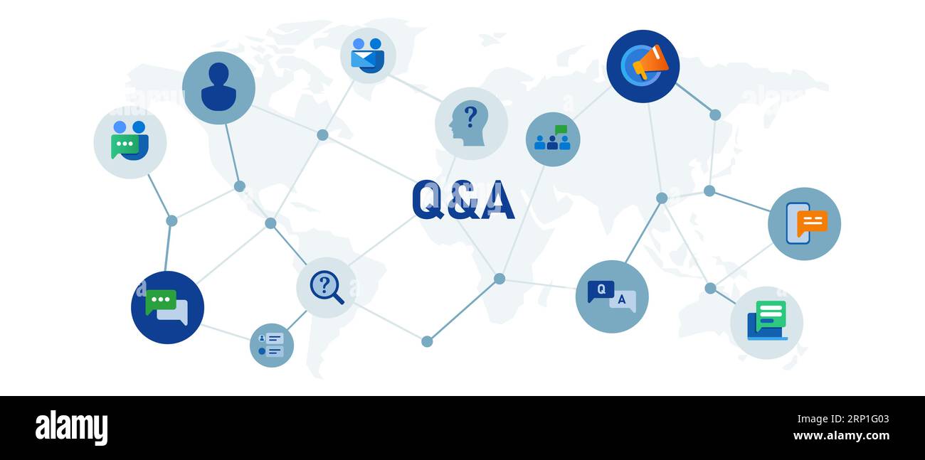 qna oder Fragebogenfragen und Antworten zur Lösung von Informationen zur Kommunikation in sozialen Medien Dialog Diskussionsfragebogen Stock Vektor