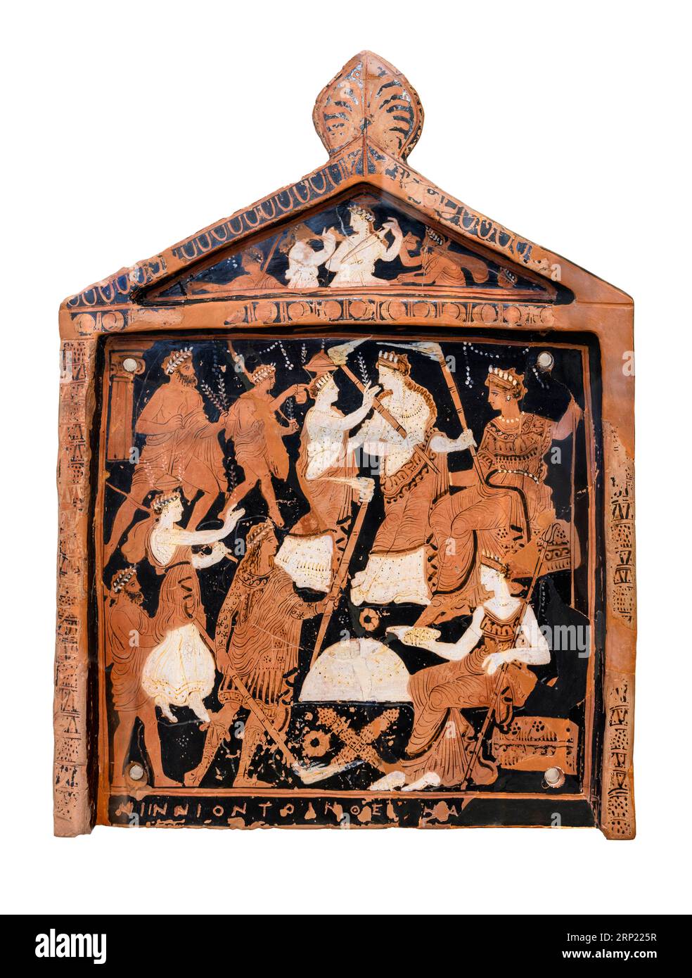 Terrakotta-Votivplakette, die Ninnion den beiden großen Göttinnen von Eleusis gewidmet hat, attisches Werk aus der Mitte des 4. Jahrhunderts v. Chr. In der erkannt Stockfoto