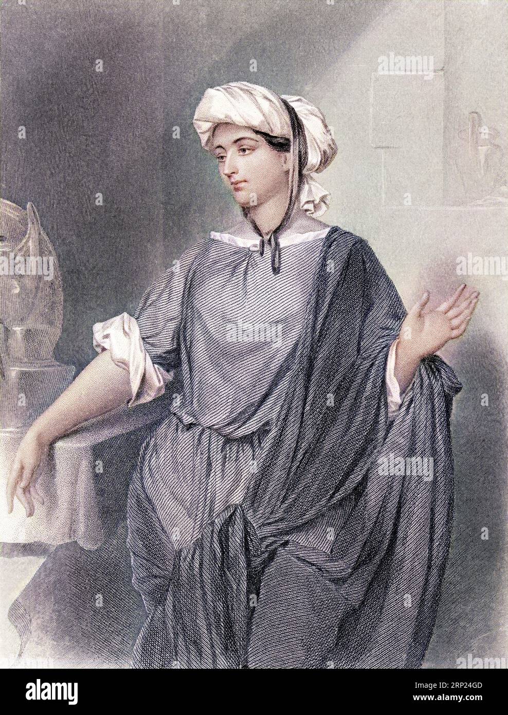 Martha von Bethany. Alte eingravierte farbige Illustration aus dem 19. Jahrhundert von Mugeres de la Biblia von Joaquin Roca y Cornet 1862 Stockfoto