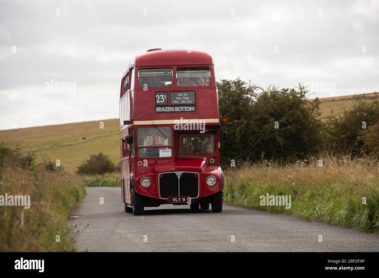 Imberbus 2023, klassischer Bus-Service am 19. August nach Imber Village und anderen Orten in der Salisbury Plain Wiltshire UK Stockfoto