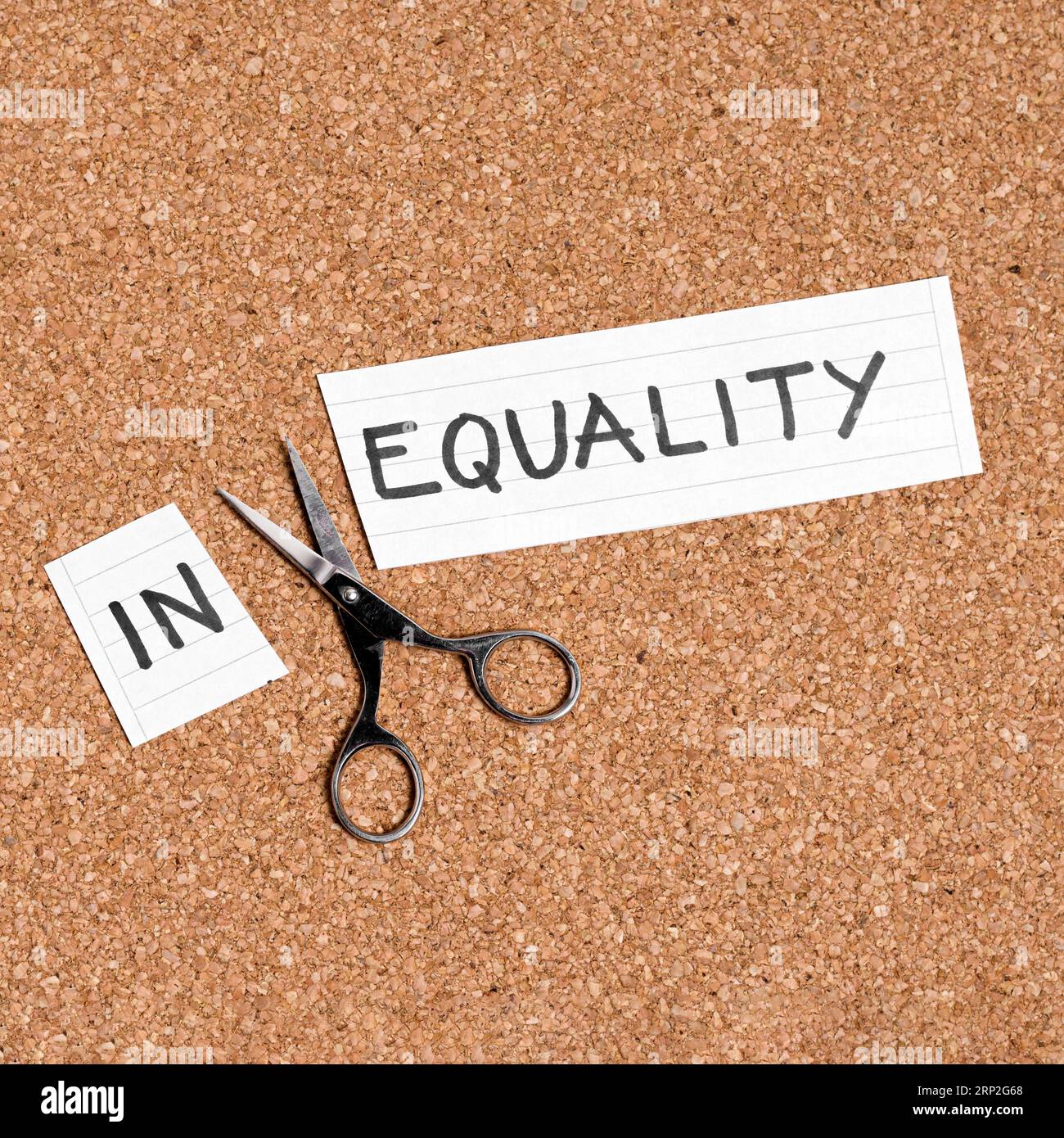 Gleichstellungsungleichheitskonzept flach gelegt Stockfoto