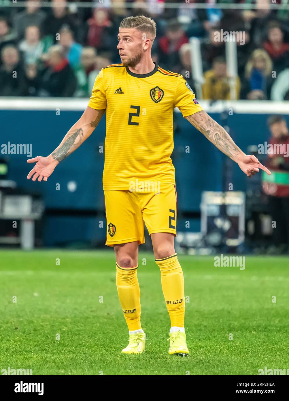 Sankt Petersburg, Russland – 16. November 2019. Die belgische Fußballnationalverteidigerin Toby Alderweireld beim UEFA Euro 2020 Qualifikationsspiel Russ Stockfoto