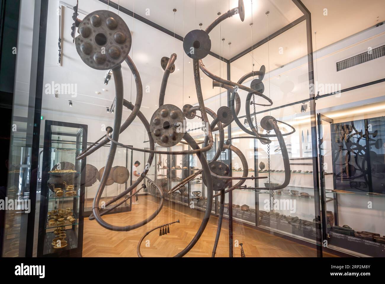 Bronzezeit Lur Hörner im Nationalmuseum von Dänemark - Kopenhagen, Dänemark Stockfoto