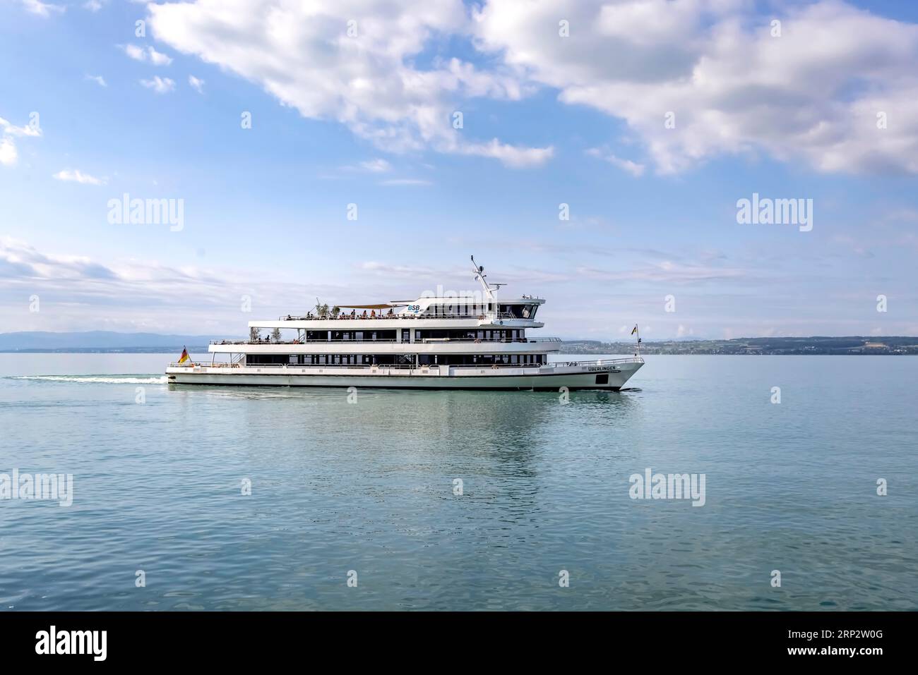 Ausflugsboot UeBERLINGEN der Weißen Flotte auf der Bodensse, Meersburg, Baden-Württemberg, Deutschland Stockfoto