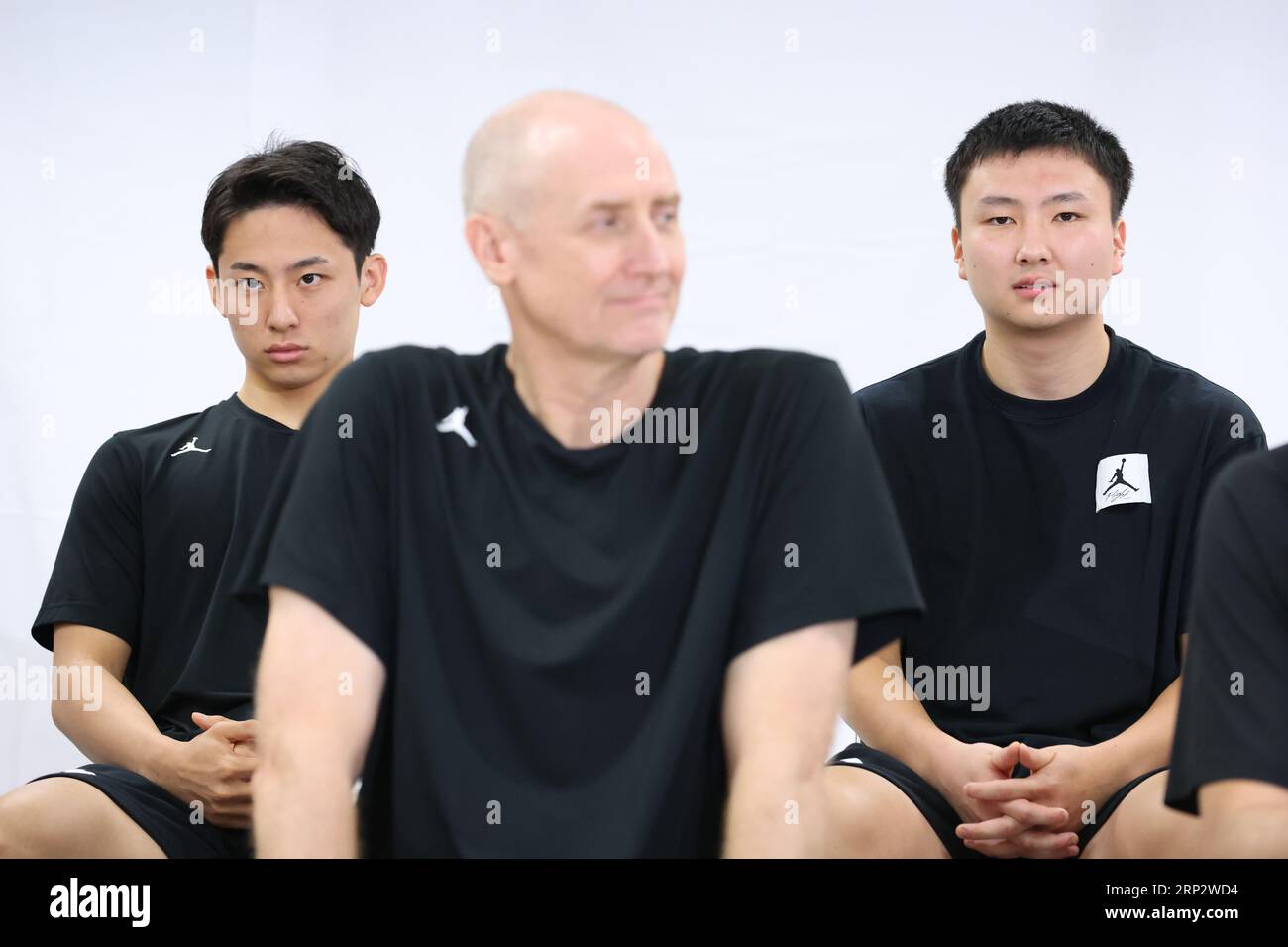 Okinawa City Hall, Okinawa, Japan. September 2023. (L to R) Yuki Kawamura, Tom Hovasse, Keisei Tominaga (JPN), 3. SEPTEMBER 2023 - Basketball: Report Meeting for Qualifying for the Paris Olympic Games 2024 at Okinawa City Hall, Okinawa, Japan. Quelle: YUTAKA/AFLO SPORT/Alamy Live News Stockfoto