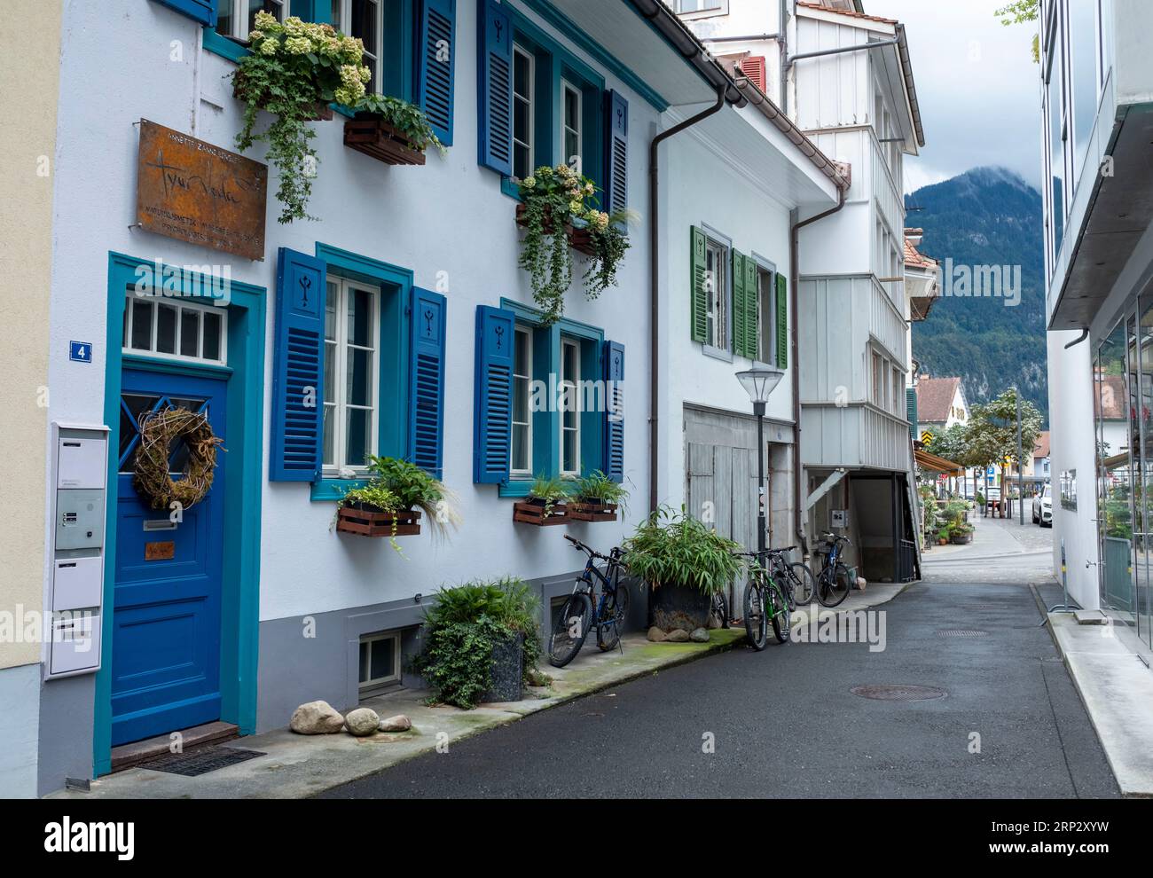 Unterseen Altstadt, Interlaken, Kanton Bern, Schweiz. Stockfoto