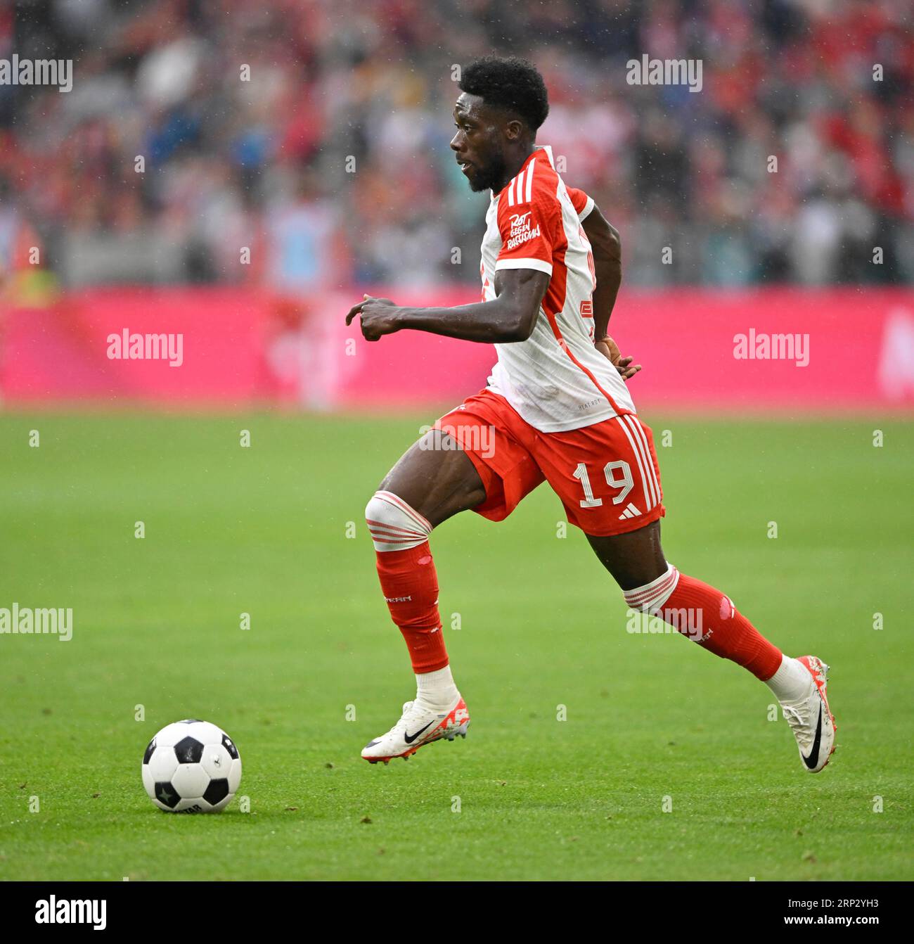 Alphonso Davies Bayern FC München FCB (19) auf dem Ball, Allianz Arena, München, Bayern, Deutschland Stockfoto