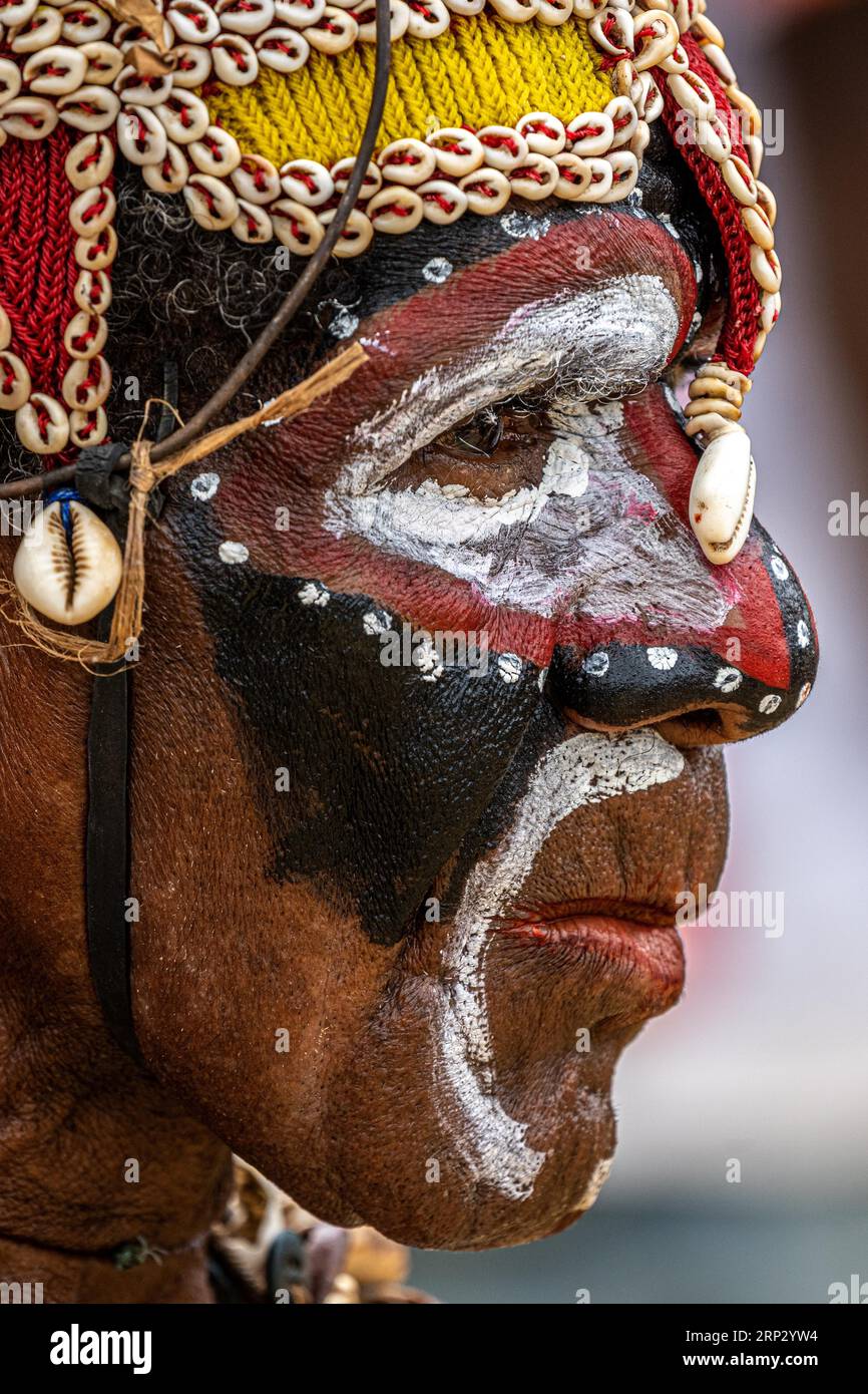 Tänzerinnen in Kriegsmalerei, Yam Harvest Festival in MAPRIK, Papua-Neuguinea Stockfoto