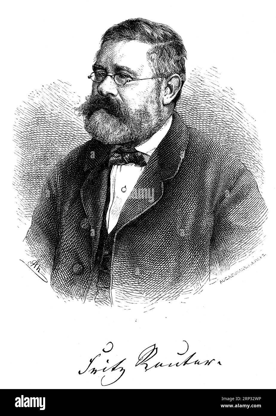 Fritz Reuter (1810) (1874) niederdeutscher Schriftsteller und Dichter, geboren in Stavanger, gestorben in Eisenach, Porträt, Brille, Bart, Jacke, weißes Hemd mit Kragen Stockfoto