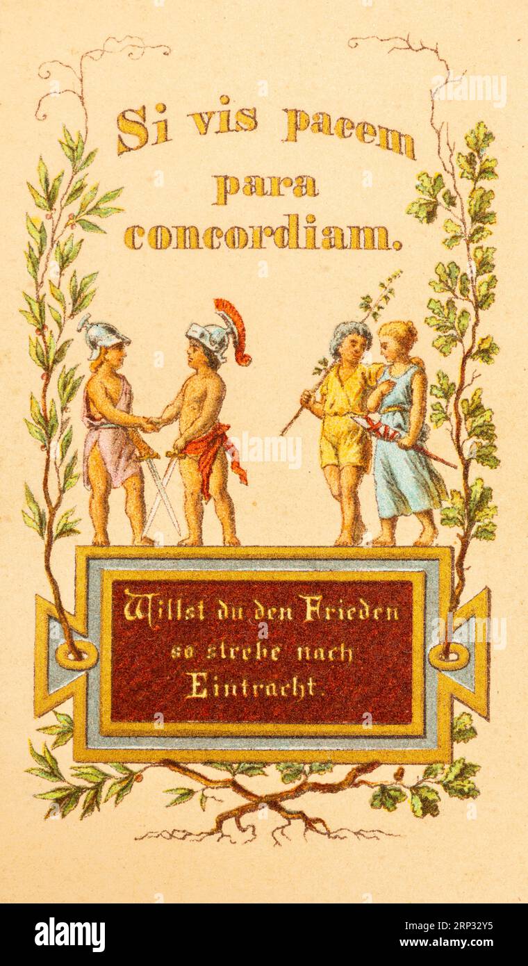 Weisheit und Trost des Lebens aus dem Mund eines Dichters, Sprichwort, Leben, Weisheit, Trost, Dichter, Text, lateinische Sprache, friedenskonflikt, Tempo, concordia Stockfoto