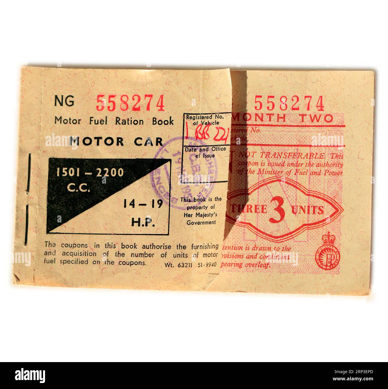 Coupons für die Kraftstoffration nach dem Krieg (uk). (Suez Crisis Benzin Coupons) Stockfoto