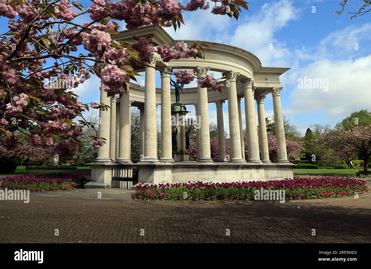 National war Memorial of Wales, Alexandra Park, Cathays Park, Cardiff mit Kirschblüte Stockfoto