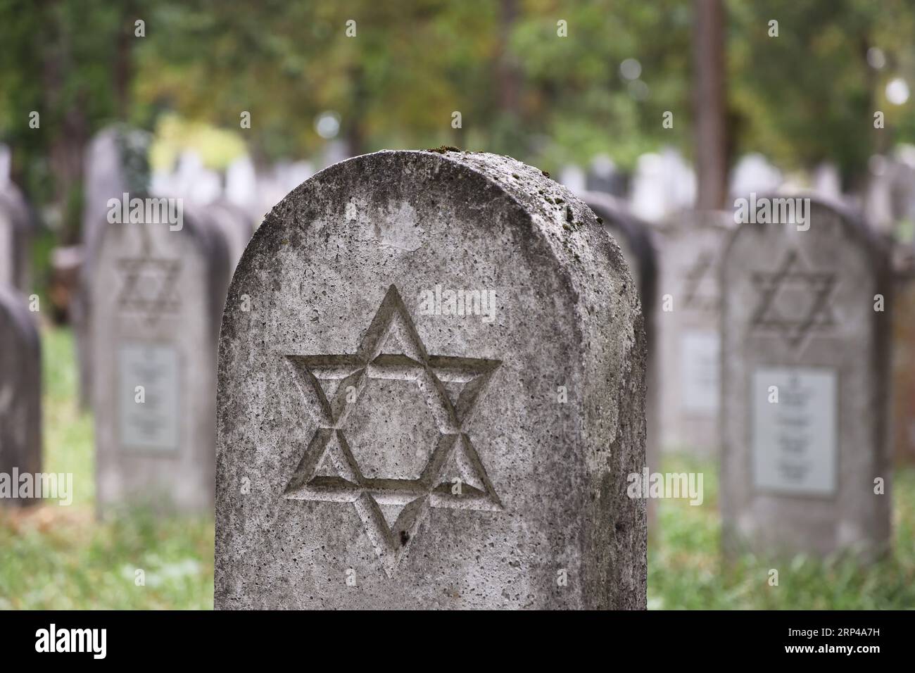 Historischer Grabstein mit Davidstern auf dem alten jüdischen Friedhof des Wiener Zentralfriedhofs Stockfoto