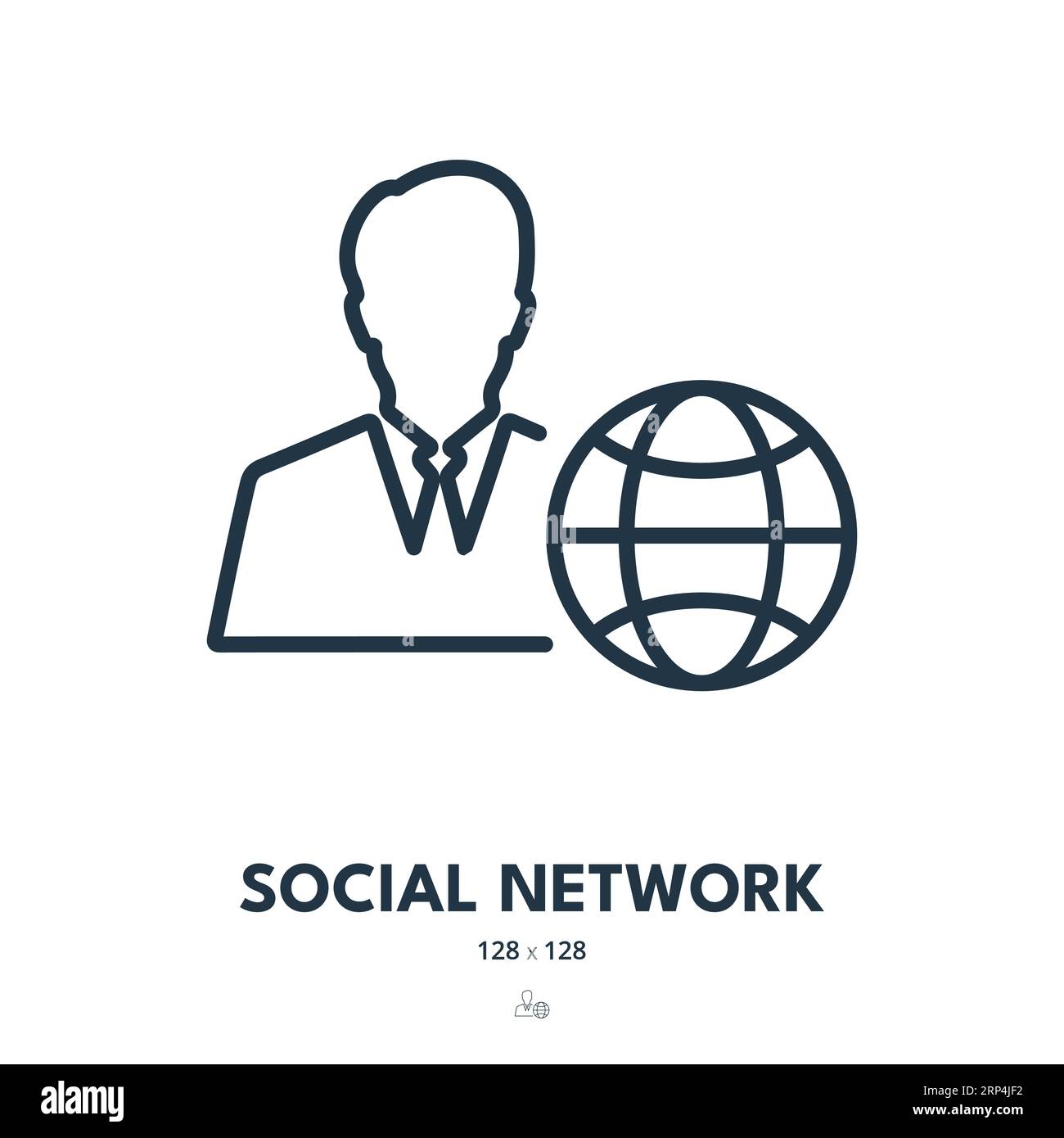 Symbol Für Soziales Netzwerk. Verbindung, Kommunikation, Soziale Medien. Bearbeitbare Kontur. Symbol „Einfacher Vektor“ Stock Vektor