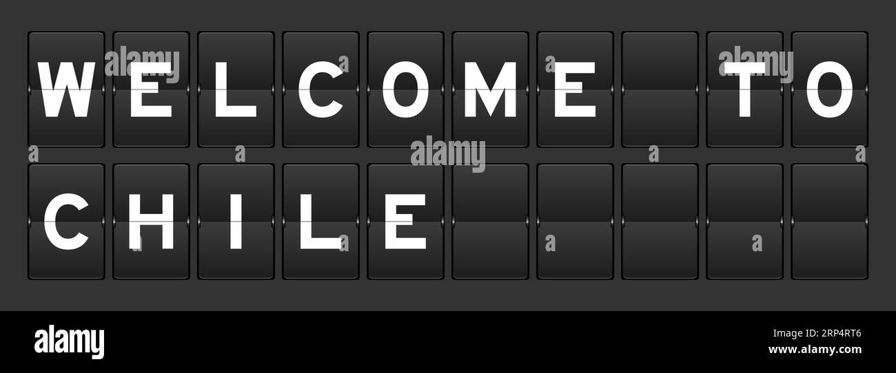 Schwarzes analoges Flipboard mit dem Wort Willkommen in chile auf grauem Hintergrund Stock Vektor