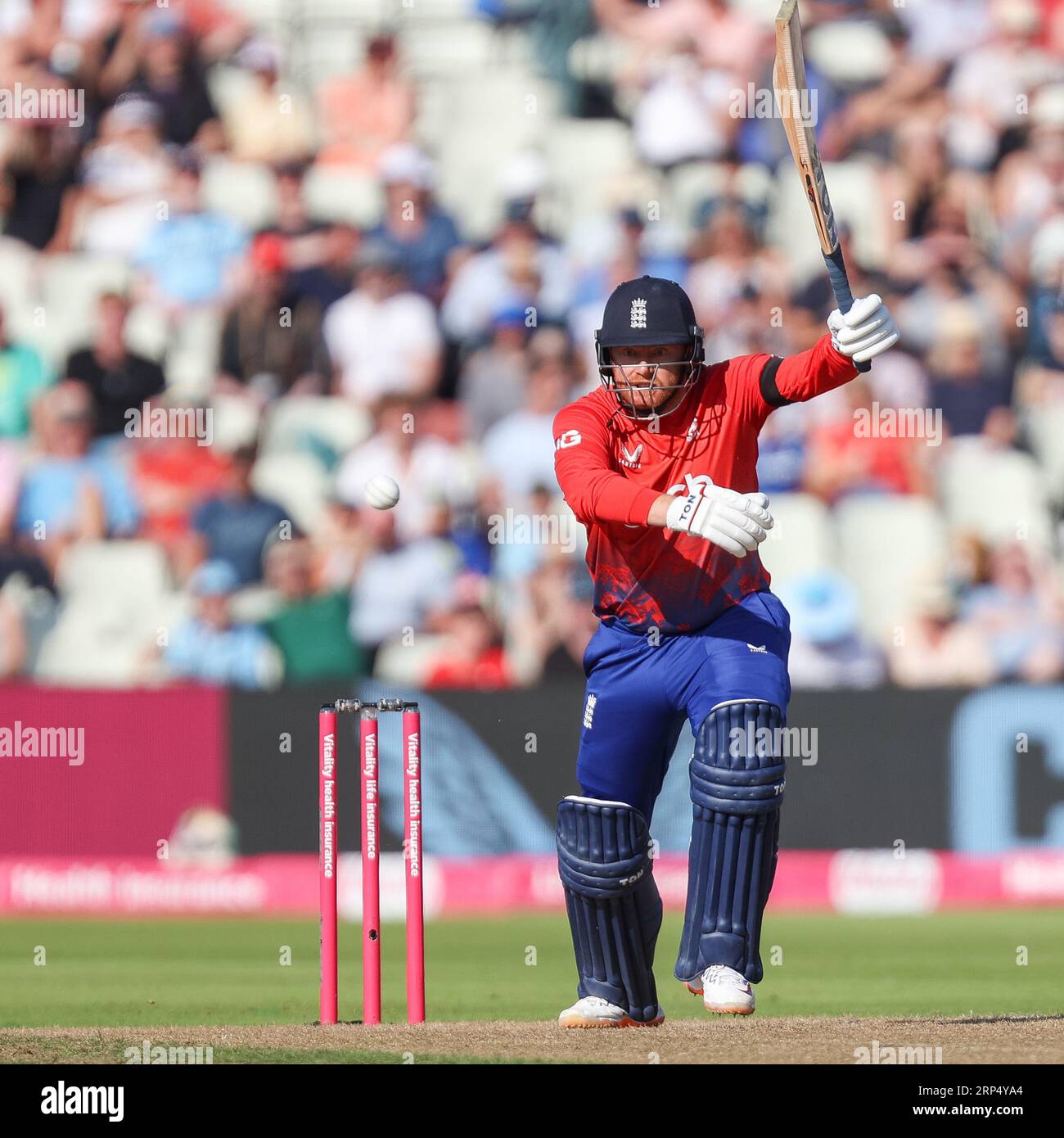 Birmingham, Großbritannien. September 2023. Englands Jonny Bairstow in Aktion mit dem Schläger während des England Men vs New Zealand 3rd Vitality T20 International Match zwischen England und Neuseeland auf dem Edgbaston Cricket Ground, Birmingham, England am 3. September 2023. Foto von Stuart Leggett. Nur redaktionelle Verwendung, Lizenz für kommerzielle Nutzung erforderlich. Keine Verwendung bei Wetten, Spielen oder Veröffentlichungen eines einzelnen Vereins/einer Liga/eines einzelnen Spielers. Credit: UK Sports Pics Ltd/Alamy Live News Stockfoto