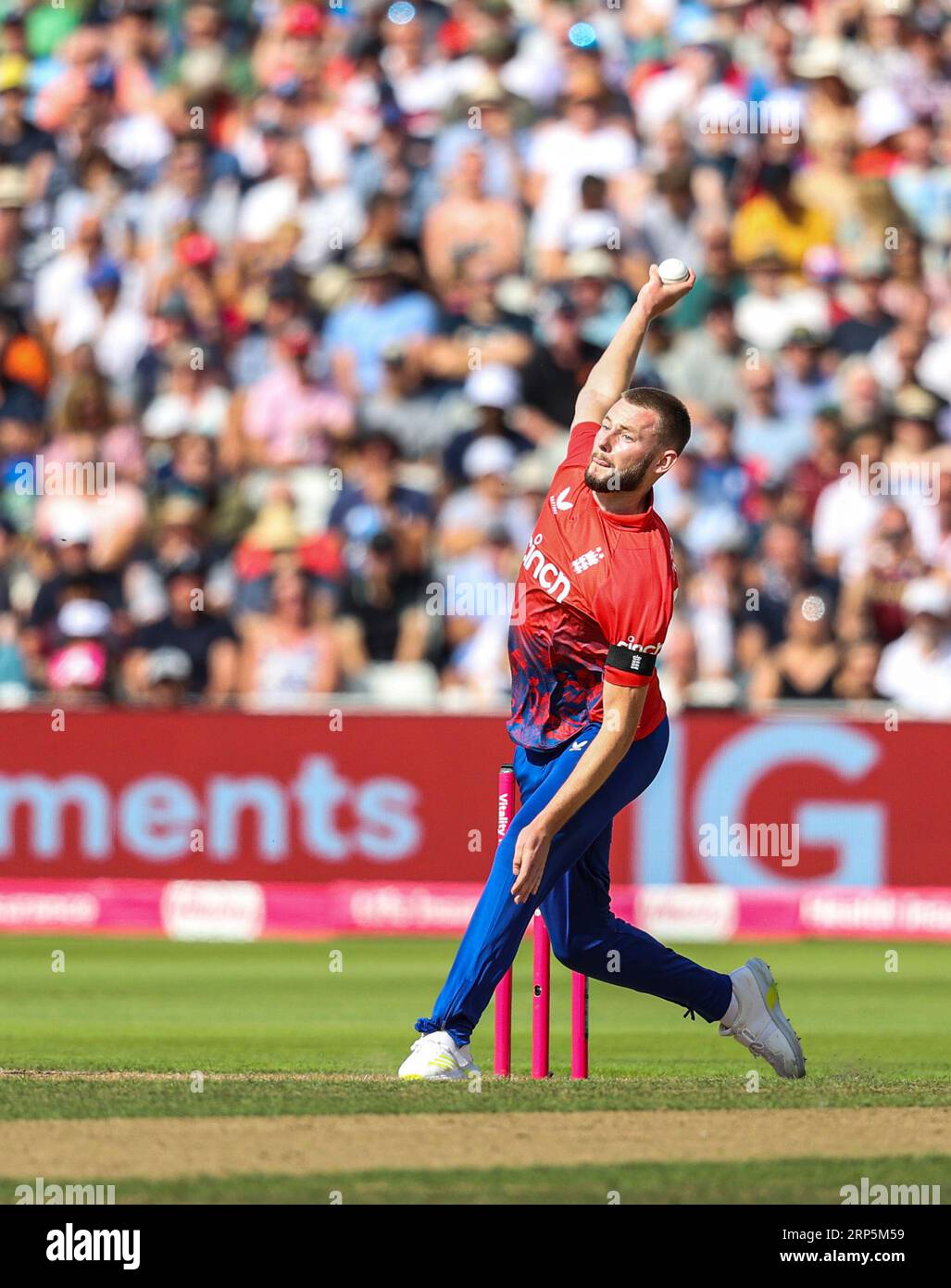 Birmingham, England. September 2023. Der Engländer Gus Atkinson während des T20-Länderspiels zwischen England und Neuseeland auf dem Edgbaston Cricket Ground. Anrede: Ben Whitley/Alamy Live News Stockfoto