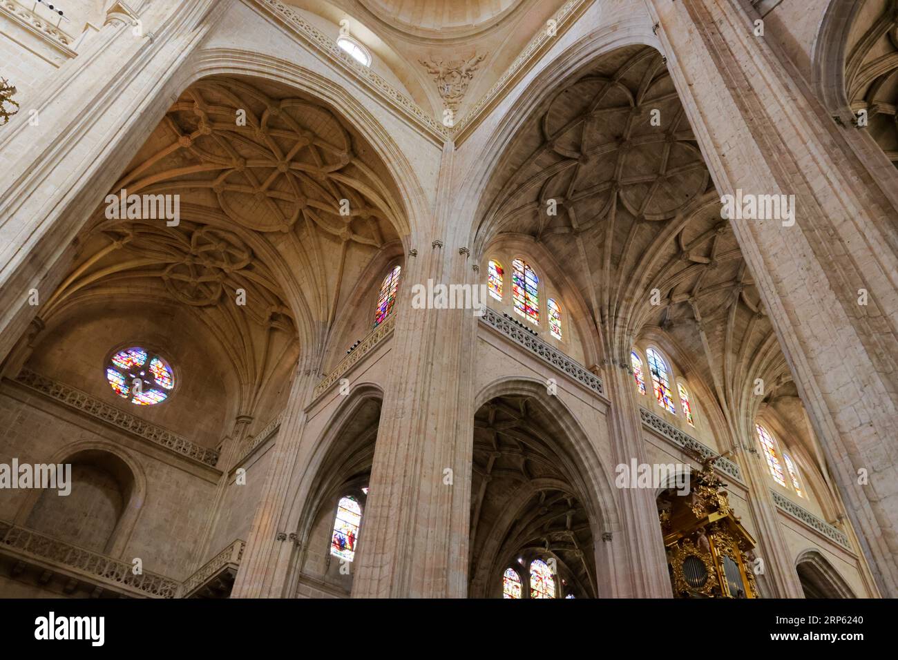 Dramatischer Blick auf die Kathedrale von Segovia, Spanien Stockfoto