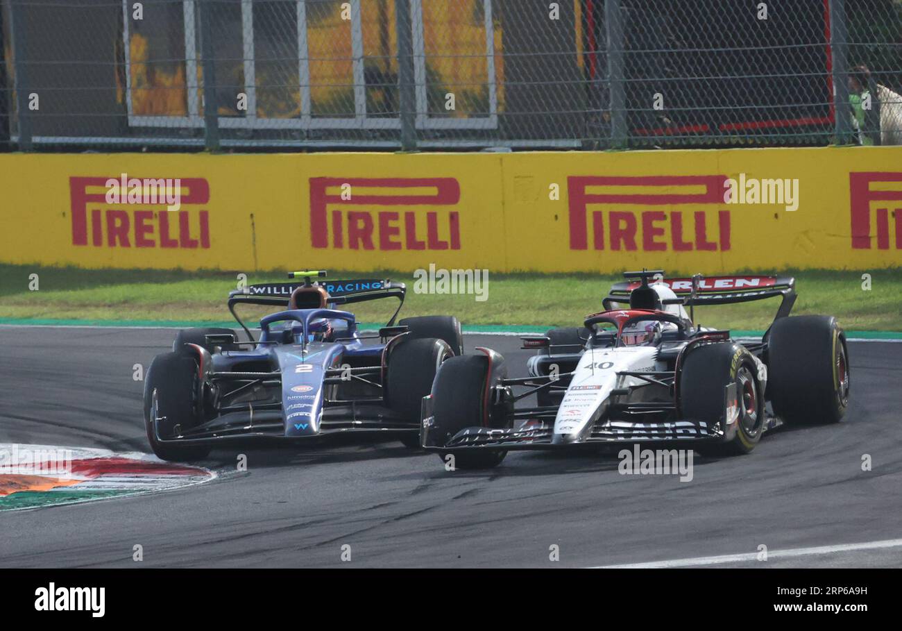 Monza, Italien. September 2023. MONZA, Italien, 23. September 2023; #40, Liam LAWSON, NZL, Scuderia Alpha Tauri, AT04, Honda RBPT, Passnummer 2, Logan Sargeant, USA, Team Williams F1 FW45, Mercedes-Motor, Parco di Monza, Autodromo, Formel 1, F1, großer Preis von Italien, GP d'Italie, Motorsport, Formel1, Honorarpflichtiges Foto, gebührenpflichtiges Bild, Copyright © Gabriele MOLETI/ATP Images (MOLETI Gabriele/ATP/SPP) Credit: SPP Sport Press Photo. Alamy Live News Stockfoto