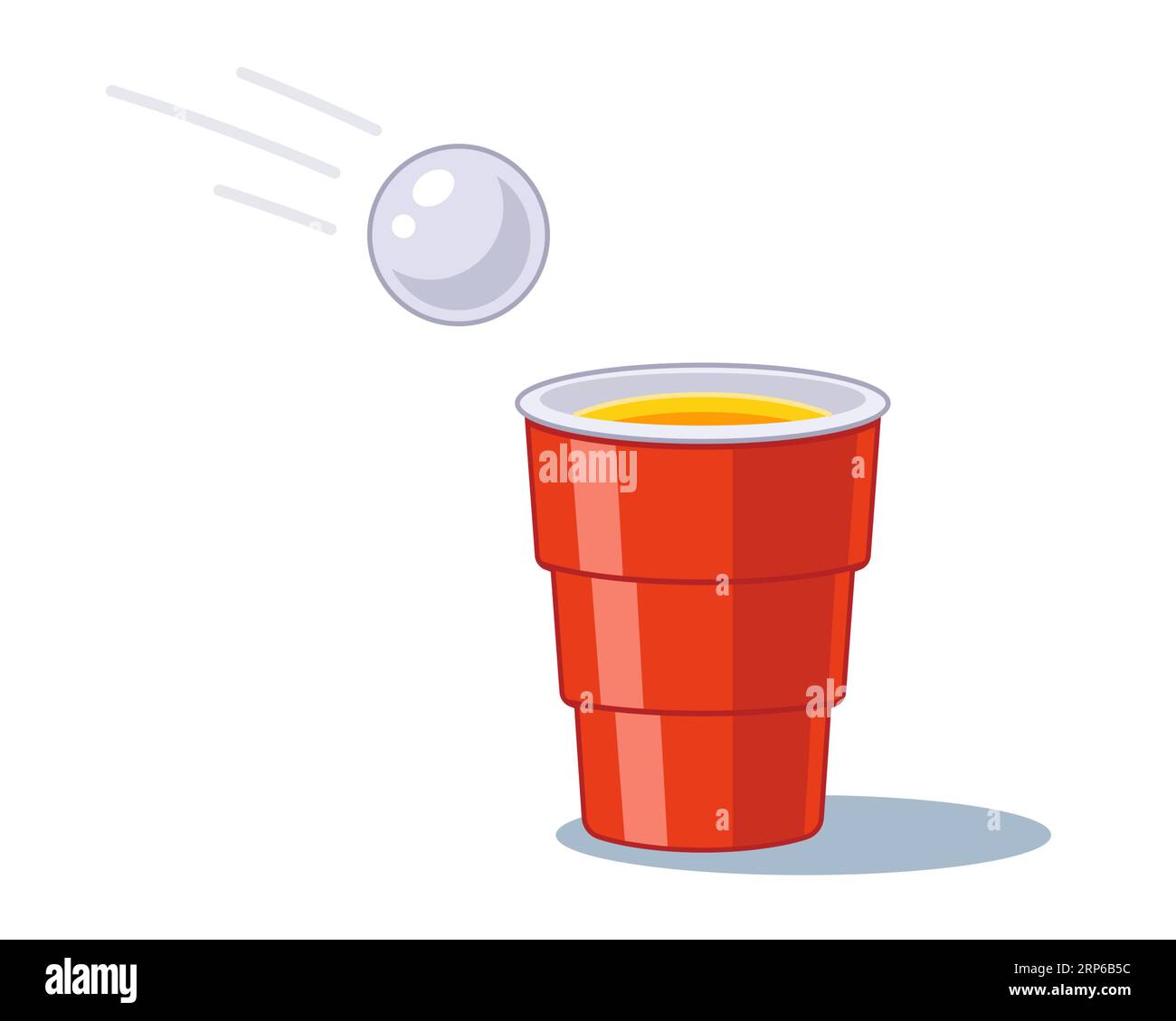 Bier-Pong-Spiel für Erwachsene. Rote Tasse mit weißem Ballon. Flache Vektorillustration. Stock Vektor