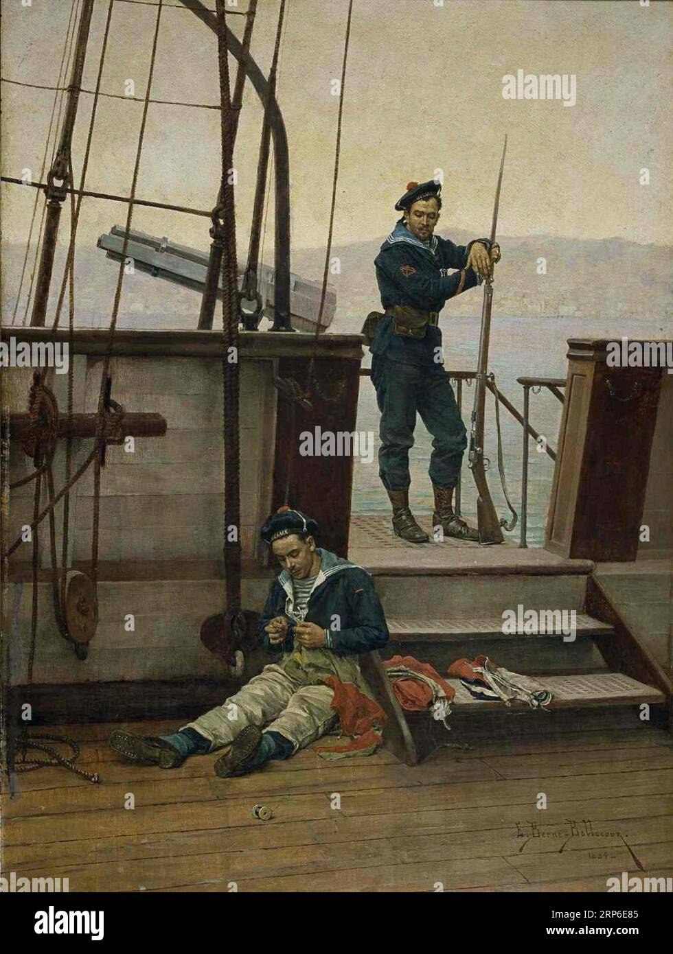 Matelots à bord du croiseur Desaix 1884 von Etienne-Prosper Berne-Bellecour Stockfoto