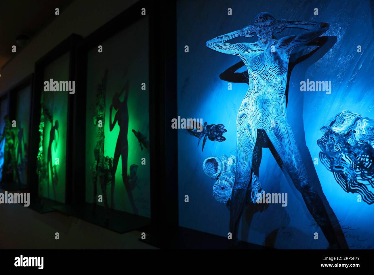 (190111) -- HONG KONG, 11. Januar 2019 (Xinhua) -- Foto aufgenommen am 11. Januar 2019 zeigt Kunstwerke aus einer Ausstellung namens Shape-Shifter: The Multiverse of Wallce Chan in Christie s Gallery in Hong Kong, Südchina. (Xinhua/Wu Xiaochu) CHINA-HONG KONG-ART EXHIBITION (CN) PUBLICATIONxNOTxINxCHN Stockfoto