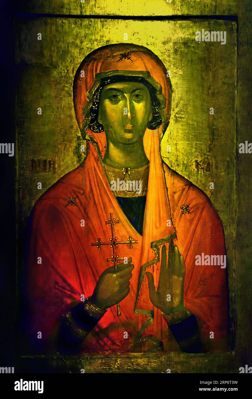 Saint Marina Icon, geschaffen auf Kreta, Künstler aus dem 14. Bis 15. Jahrhundert, der eng mit Werkstätten verbunden ist, Konstantinopel. Athen Griechenland Byzantinisches Museum Orthodoxe Kirche Griechisch ( Icon ) Stockfoto