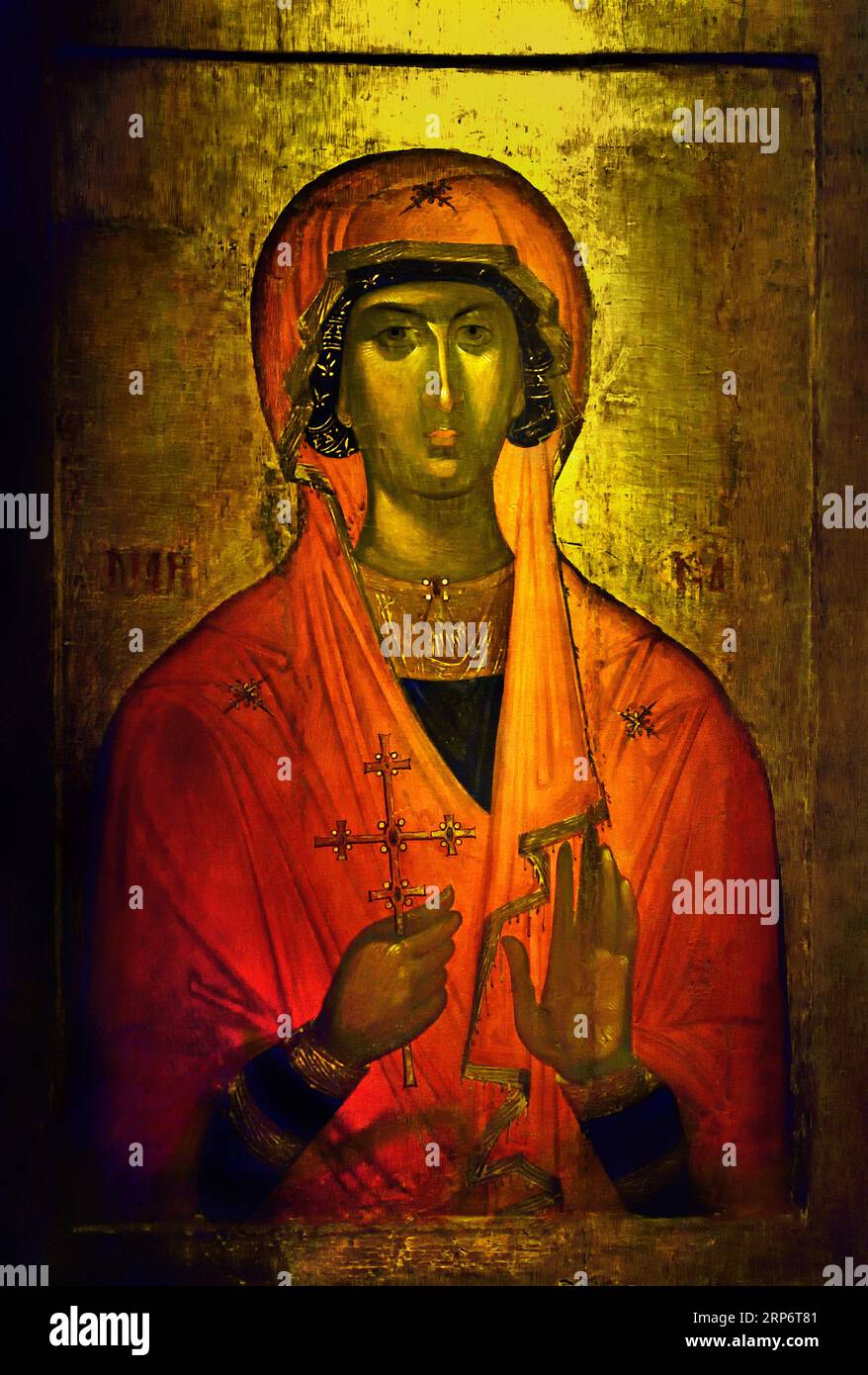Saint Marina Icon, geschaffen auf Kreta, Künstler aus dem 14. Bis 15. Jahrhundert, der eng mit Werkstätten verbunden ist, Konstantinopel. Athen Griechenland Byzantinisches Museum Orthodoxe Kirche Griechisch ( Icon ) Stockfoto